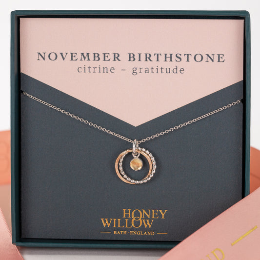 November Birthstone Necklace - Citrine - Silver & Gold