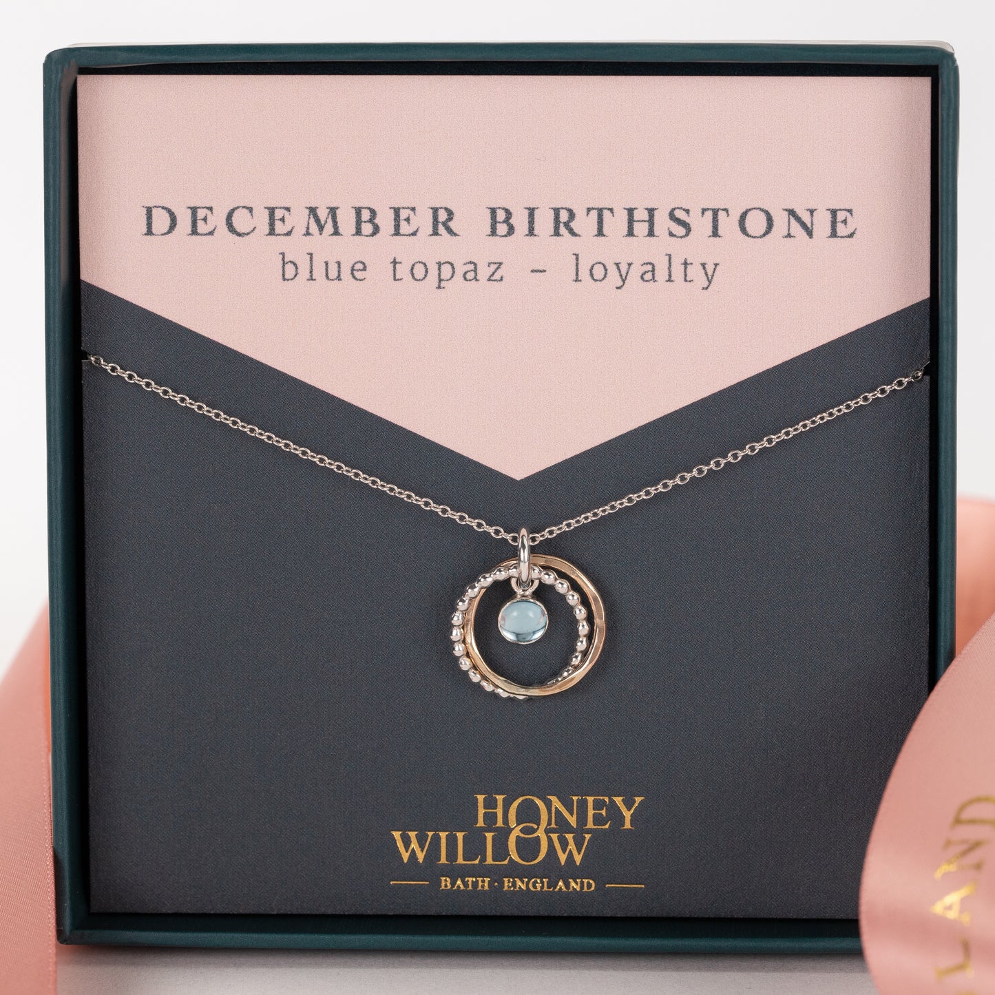 December Birthstone Necklace - Blue Topaz - Silver & Gold