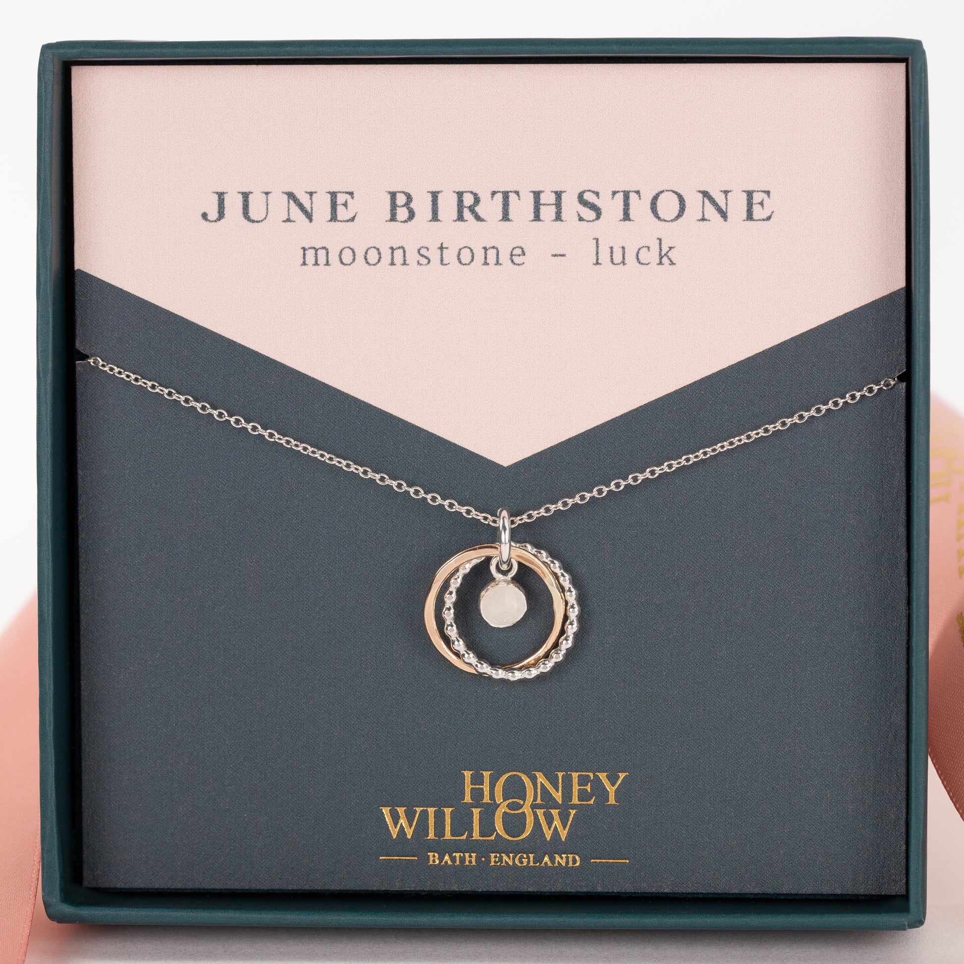 June Birthstone Necklace - Moonstone - Silver & Gold