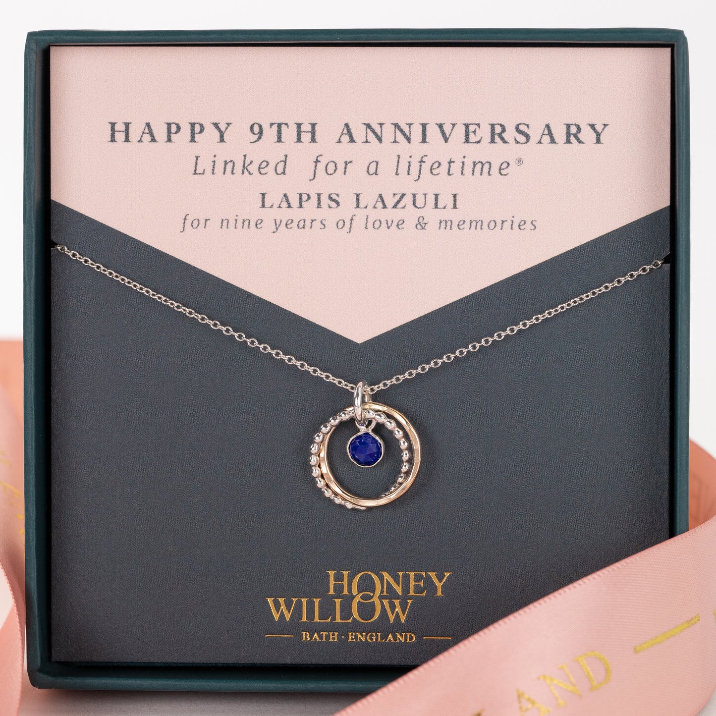 9th Anniversary Gift - Lapis Lazuli Necklace - Silver & Gold