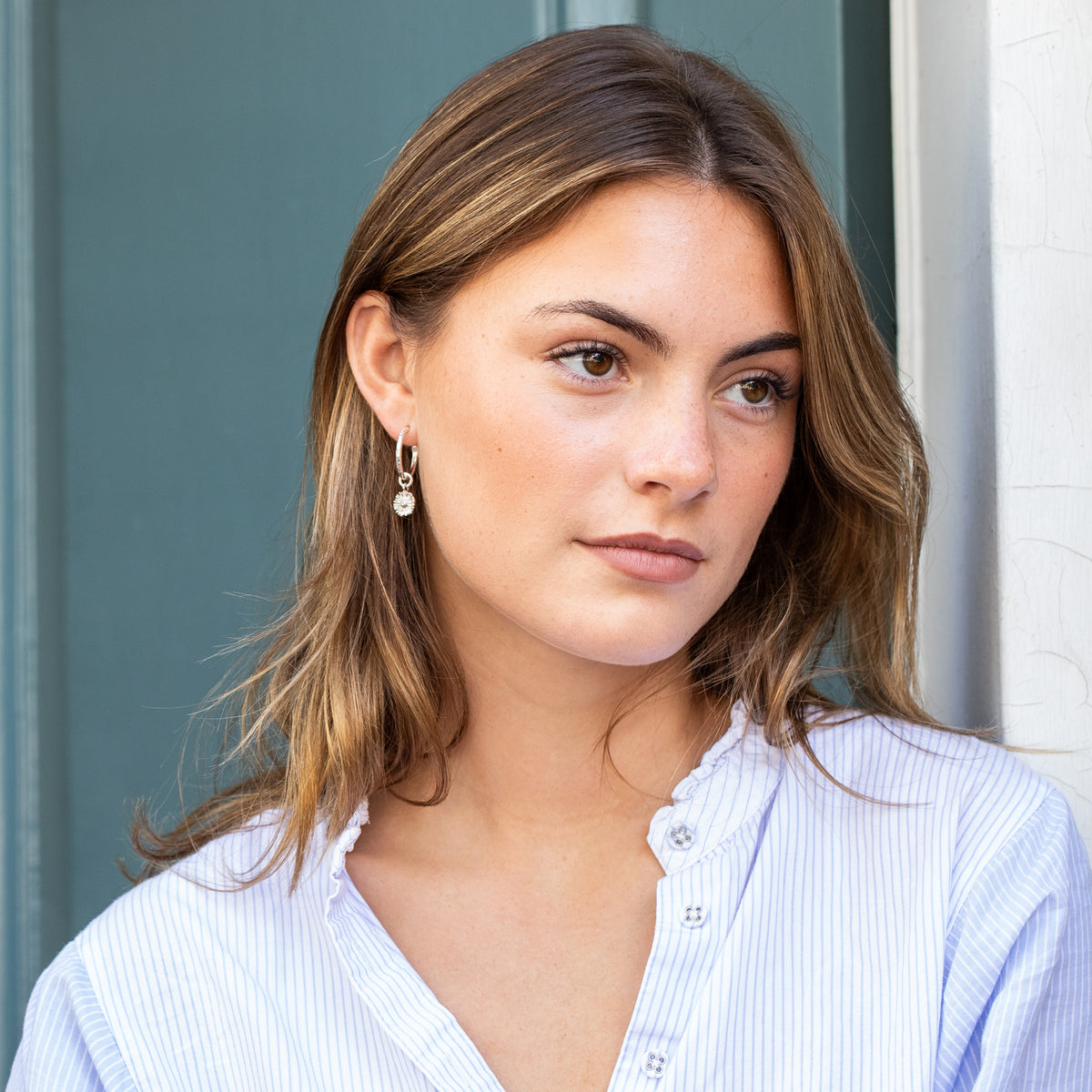 20th Birthday Gift - Aster Flower Hoop Earrings - Silver - 2cm