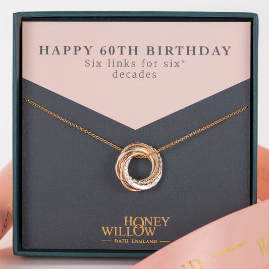 Personalised 60th Birthday Necklace - The Original 6 Links for 6 Decades Necklace - Petite Silver & Gold