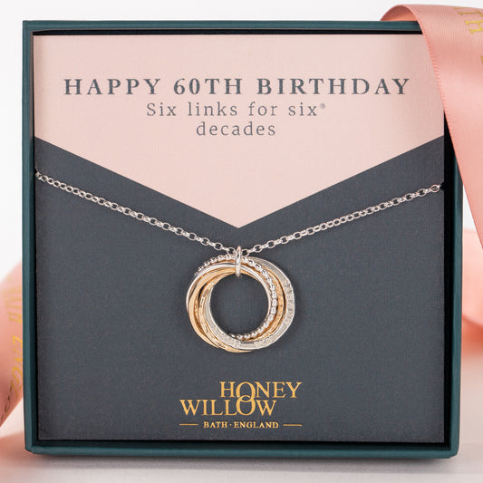 Personalised 60th Birthday Necklace - The Original 6 Links for 6 Decades Necklace - Silver & Gold