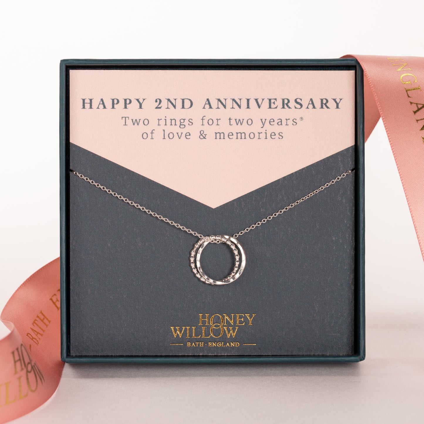 2nd Anniversary Necklace - Petite Silver - The Original 2 Rings for 2 Years Necklace