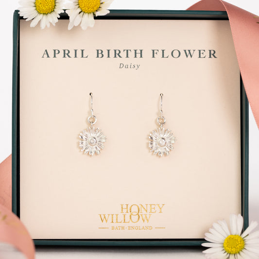 April Birth Flower Earrings - Daisy - Silver