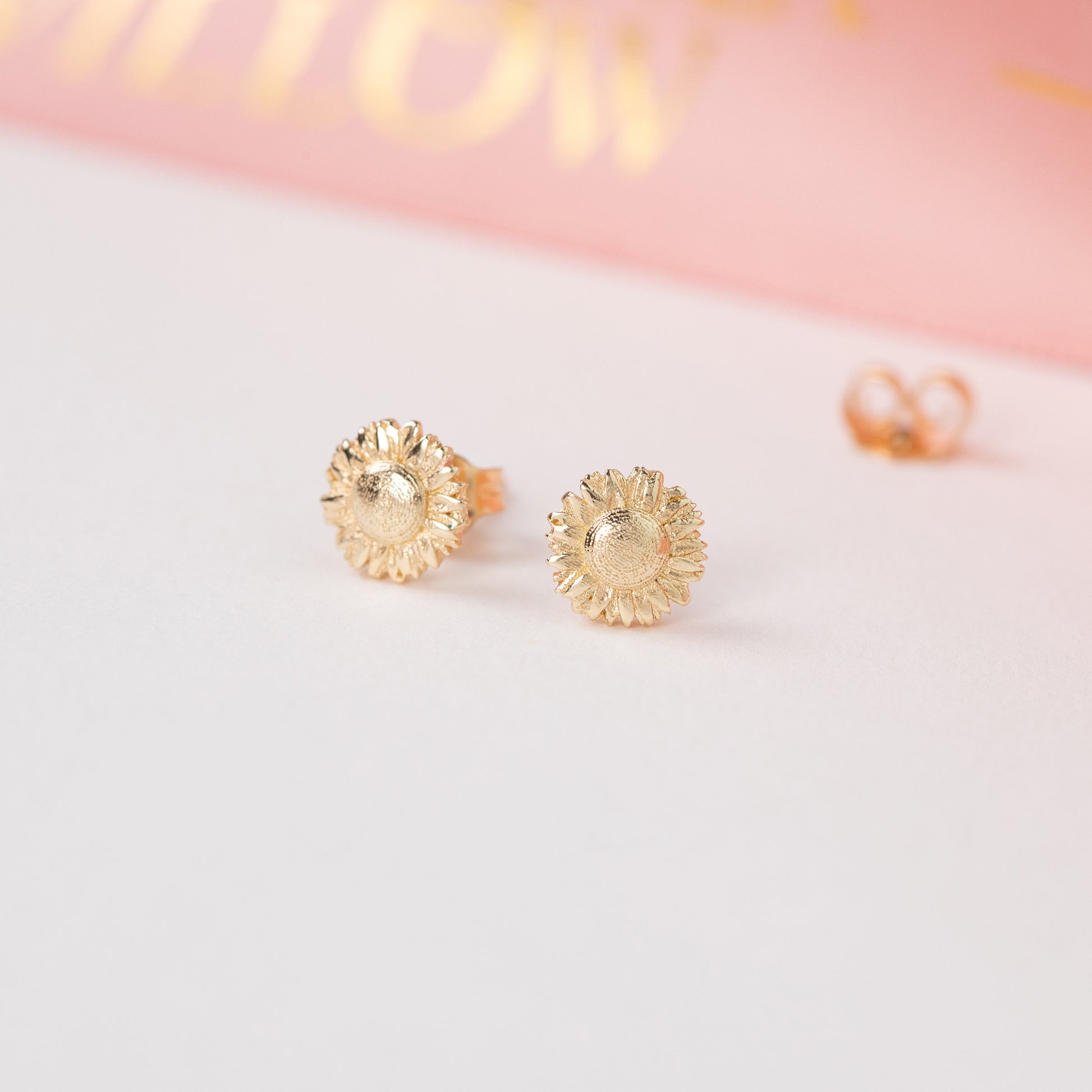 August Birth Flower Earrings - Sunflower Studs - 9kt Gold