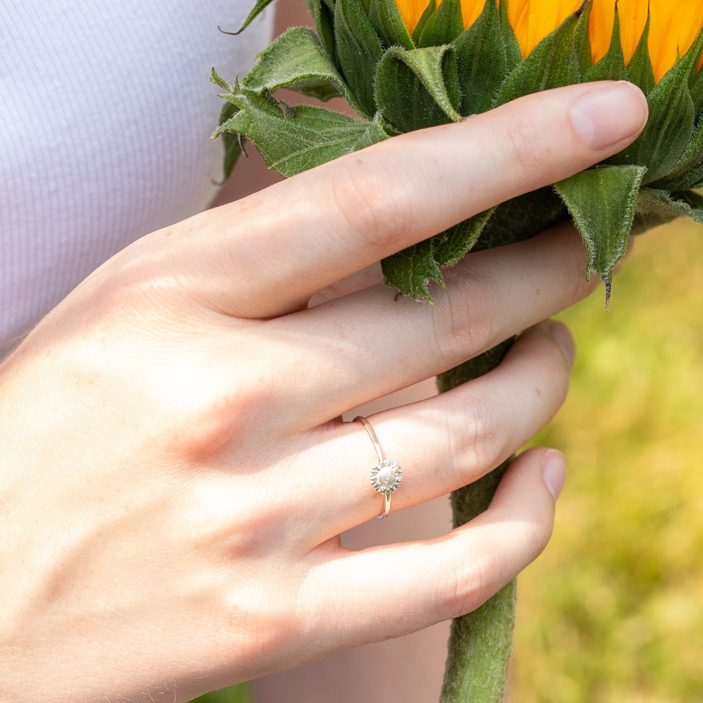 Sunflower Ring - August Birth Flower - Silver