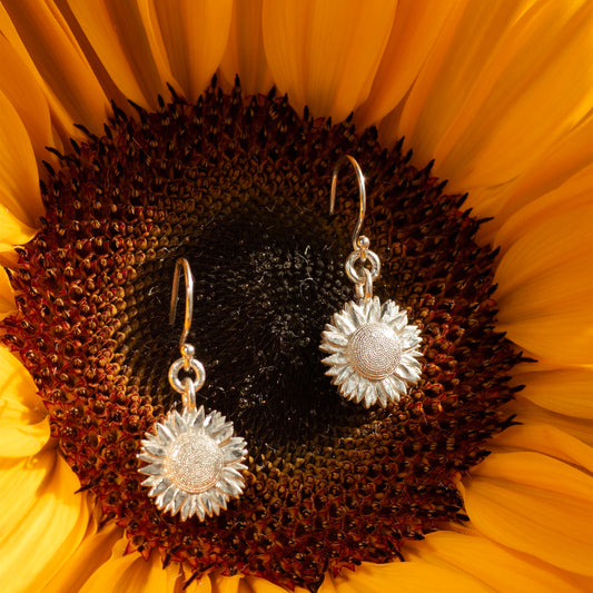 Sunflower Earrings - Silver