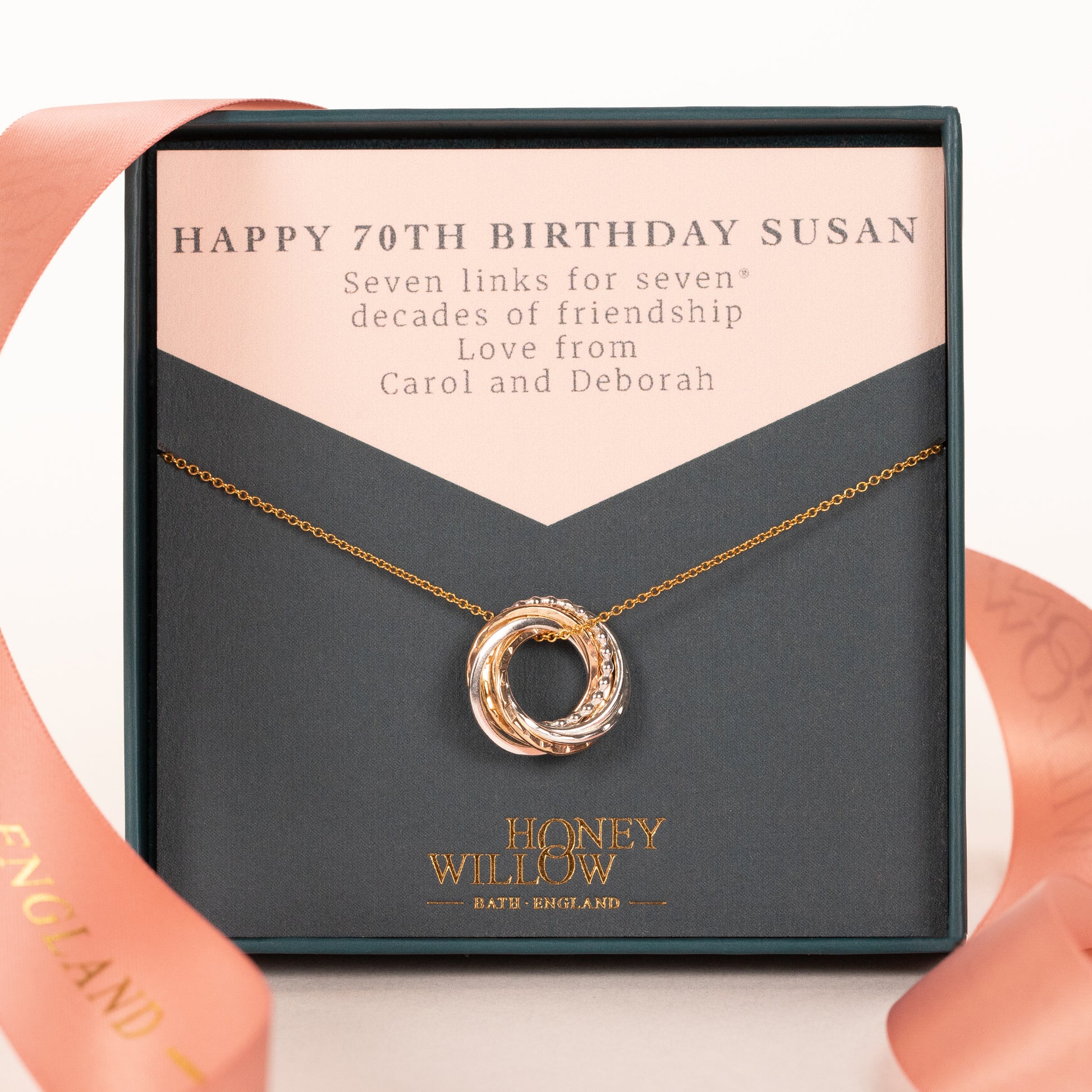 70th Birthday Necklace - The Original 7 Links for 7 Decades - Petite Silver & Gold