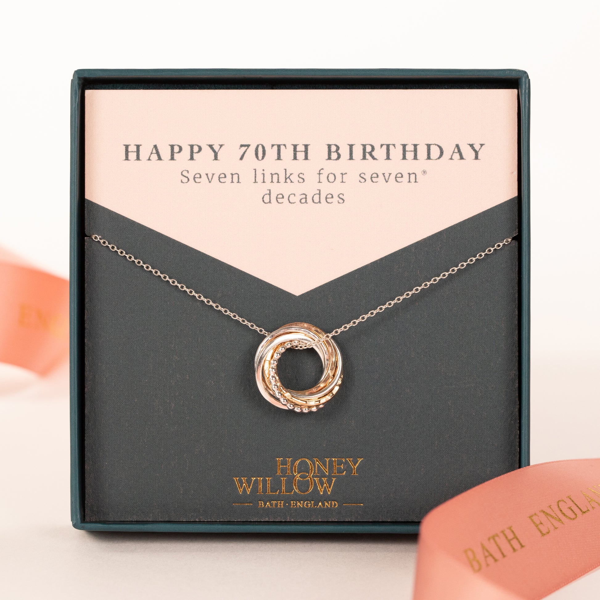 70th Birthday Necklace - The Original 7 Links for 7 Decades - Petite Silver & Gold