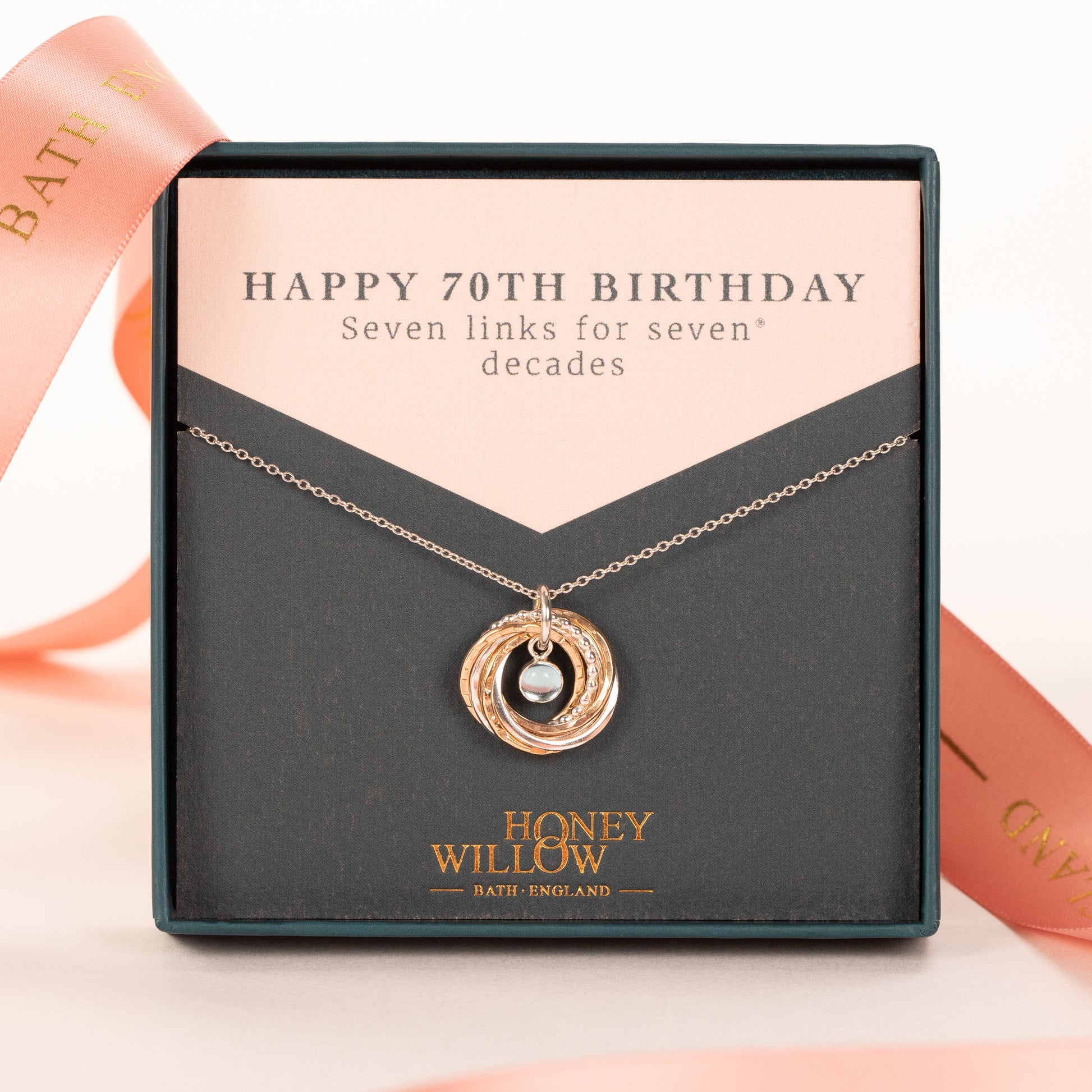 70th Birthday Birthstone Necklace - The Original 7 Links for 7 Decades Necklace - Petite Silver & Gold