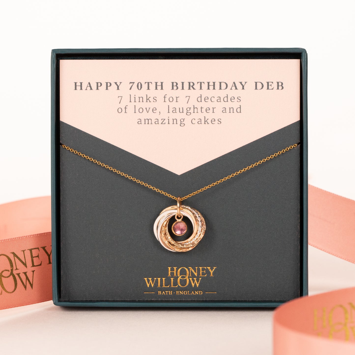 70th Birthday Birthstone Necklace - The Original 7 Links for 7 Decades Necklace - Petite Silver & Gold