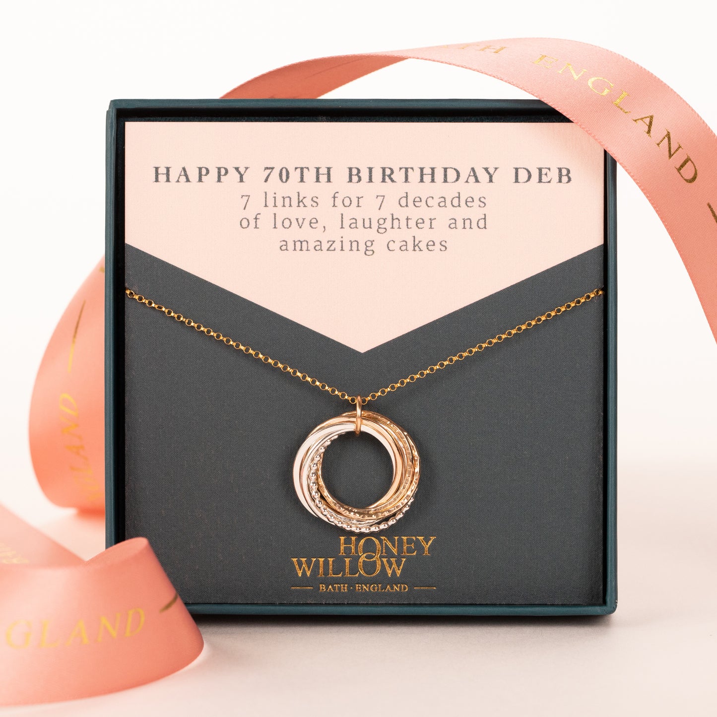 70th Birthday Necklace - The Original 7 Links for 7 Decades Necklace - Silver & Gold