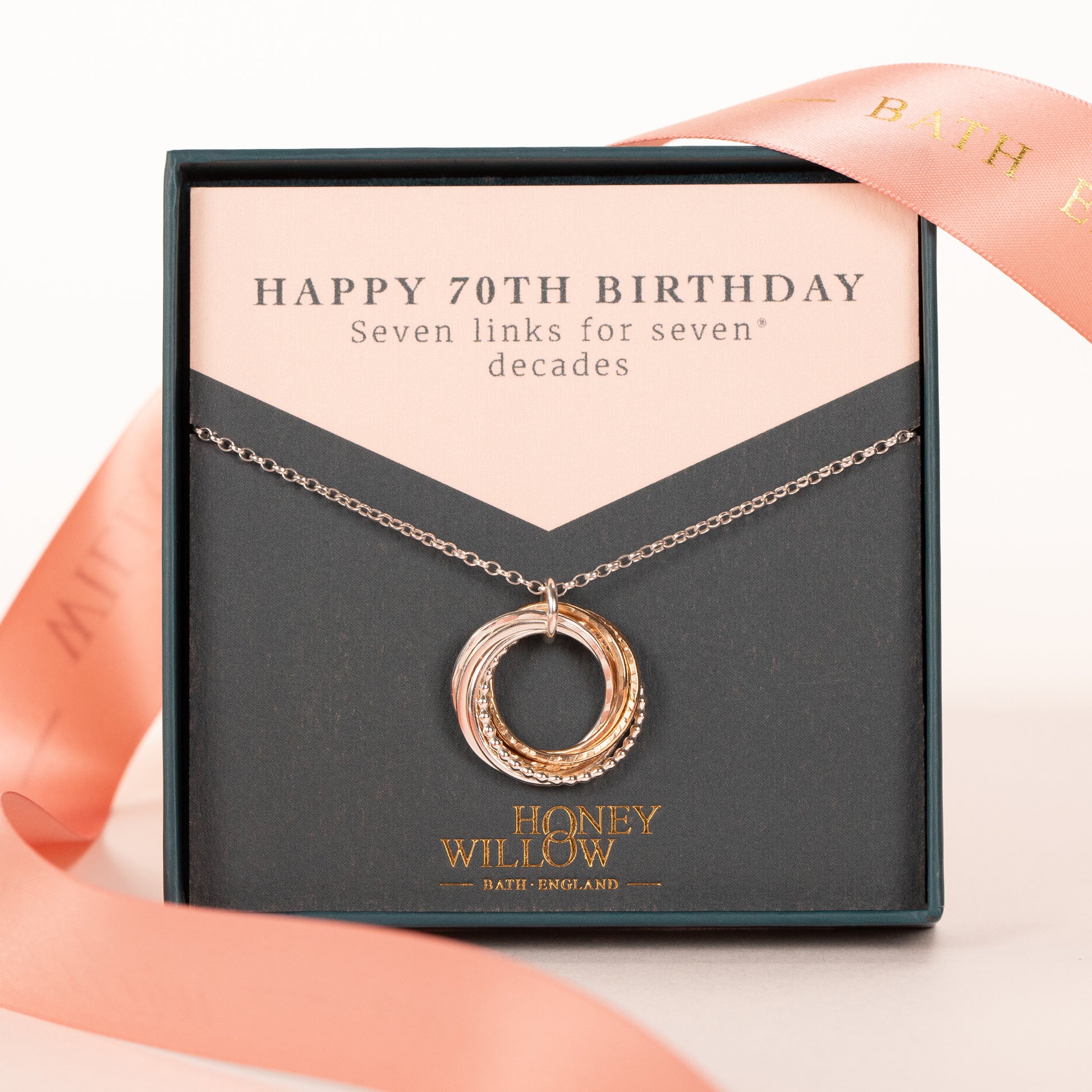 70th Birthday Necklace - The Original 7 Links for 7 Decades Necklace - Silver & Gold