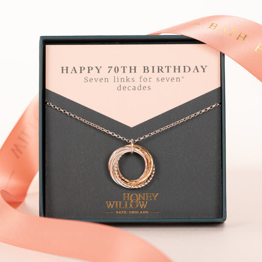 70th Birthday Necklace - The Original 7 Links for 7 Decades Necklace - Silver & Gold