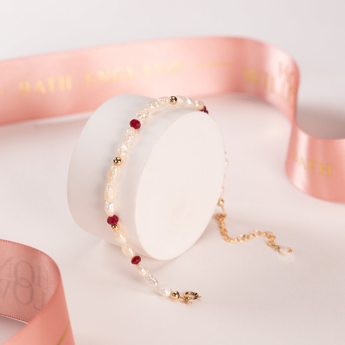 Jane Austen Inspired - Pearl and Ruby Bracelet - Silver & Gold