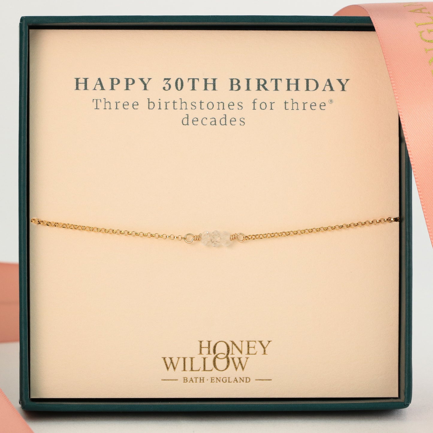 30th Birthday Bracelet - 3 Birthstones for 3 Decades - Silver & Gold