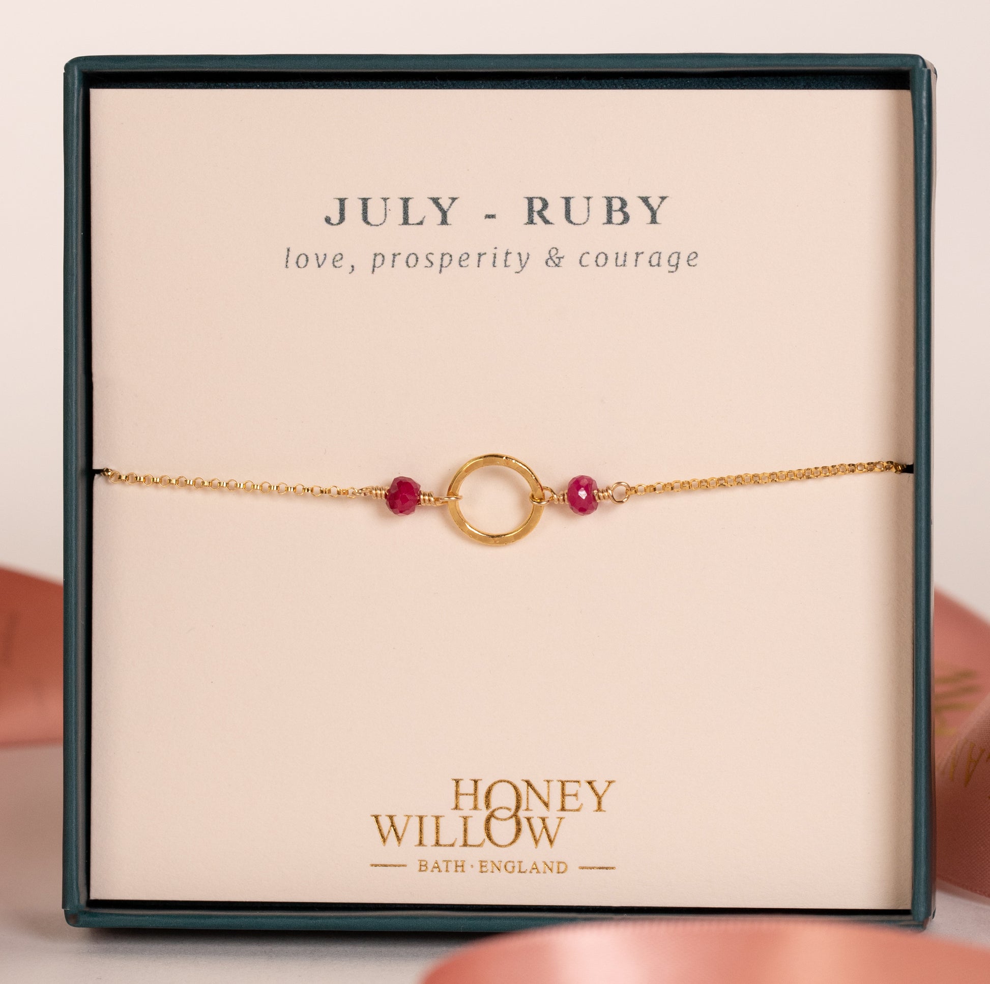 July Birthstone Halo Bracelet - Ruby - Silver and Gold