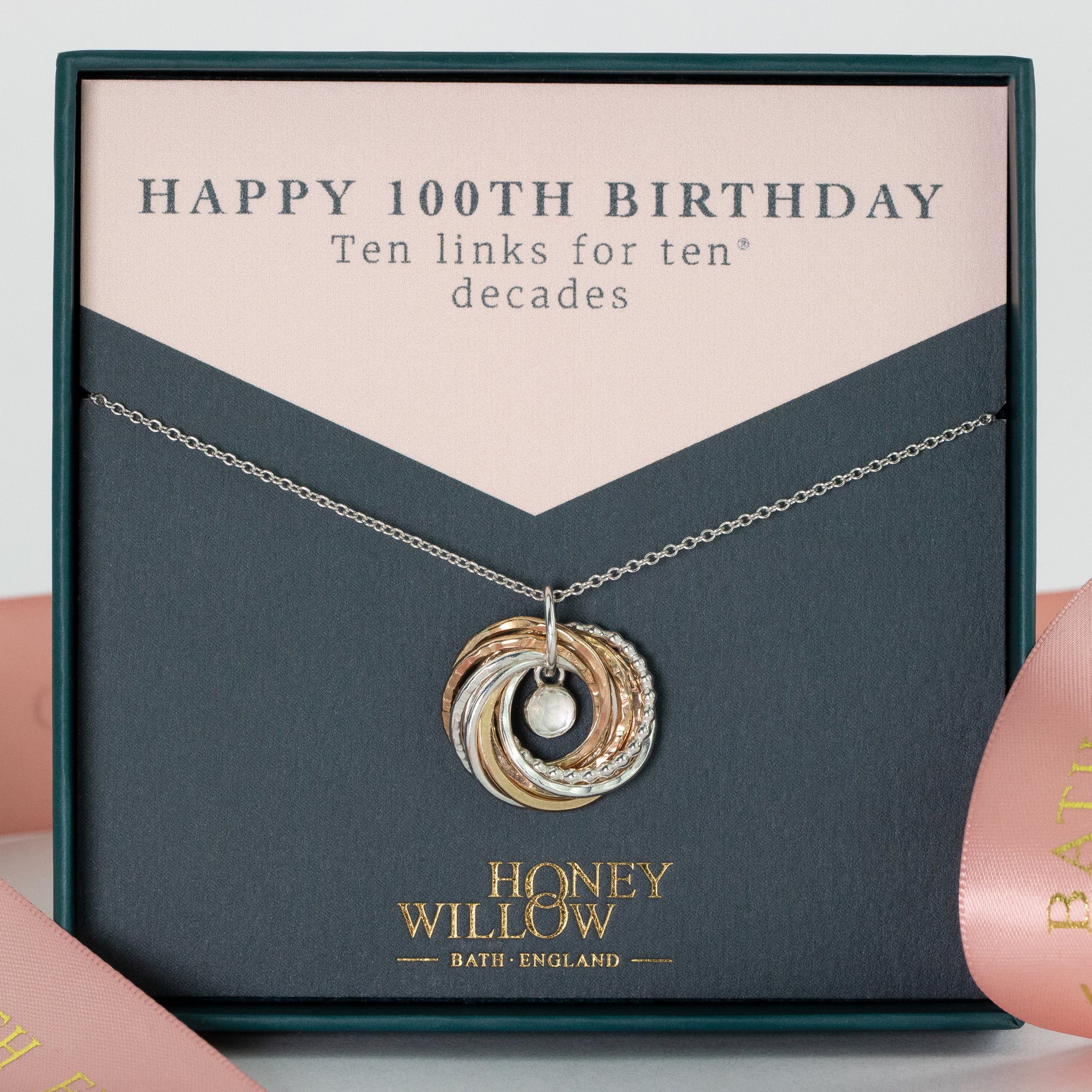 100th Birthday Birthstone Necklace - The Original 10 Links for 10 Decades Necklace - Petite Silver & Gold