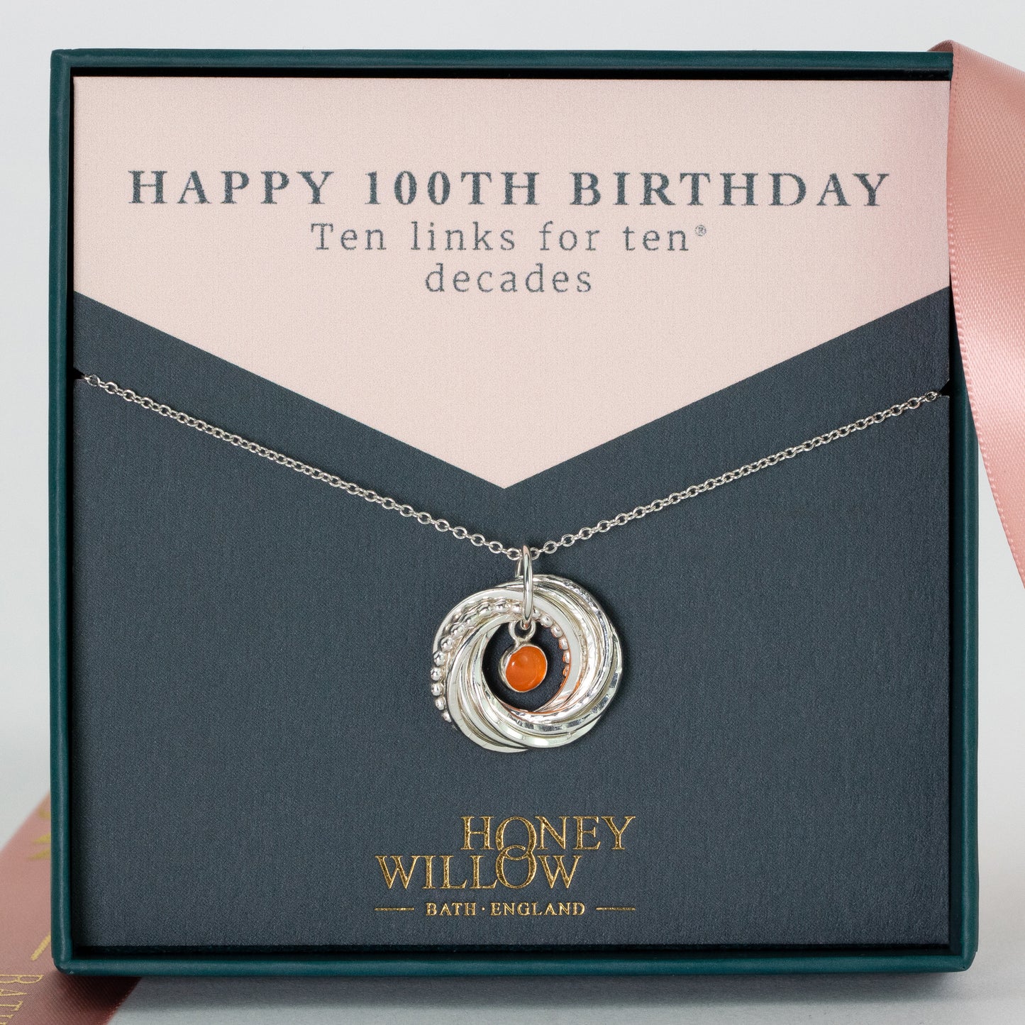 100th Birthday Birthstone Necklace - The Original 10 Links for 10 Decades Necklace - Petite Silver