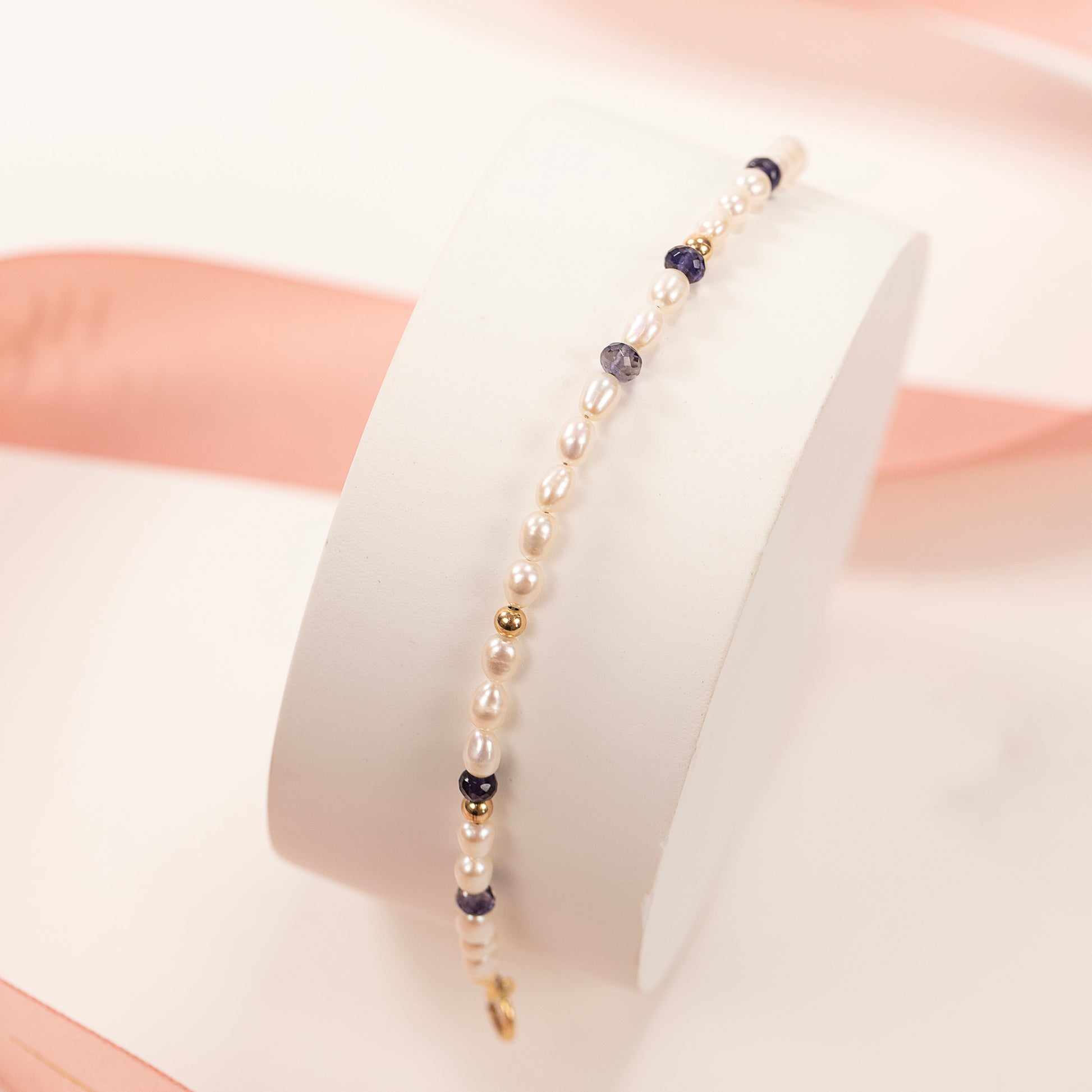 21st Birthday Gift - Pearl and Iolite Bracelet - Silver & Gold
