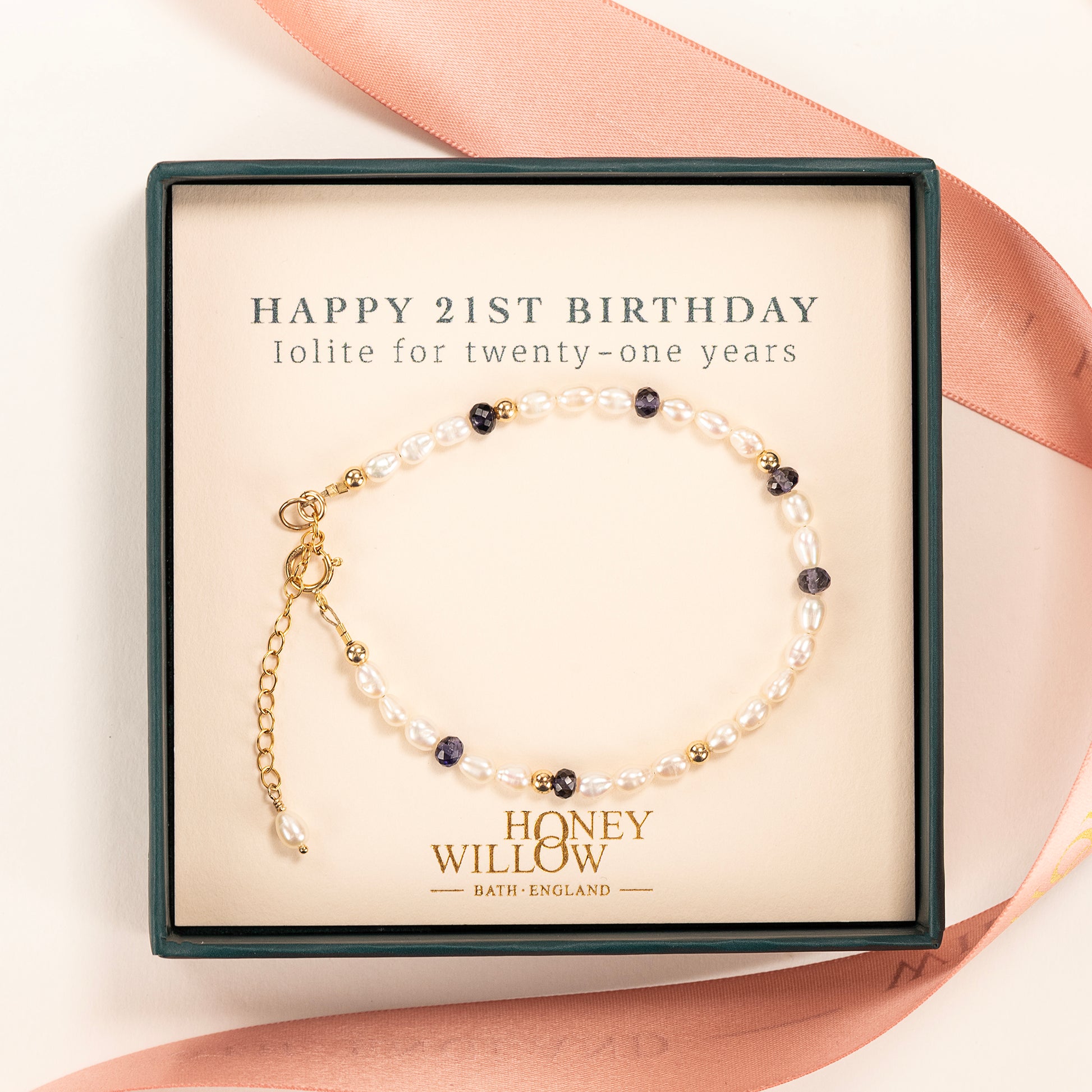 21st Birthday Gift - Pearl and Iolite Bracelet - Silver & Gold