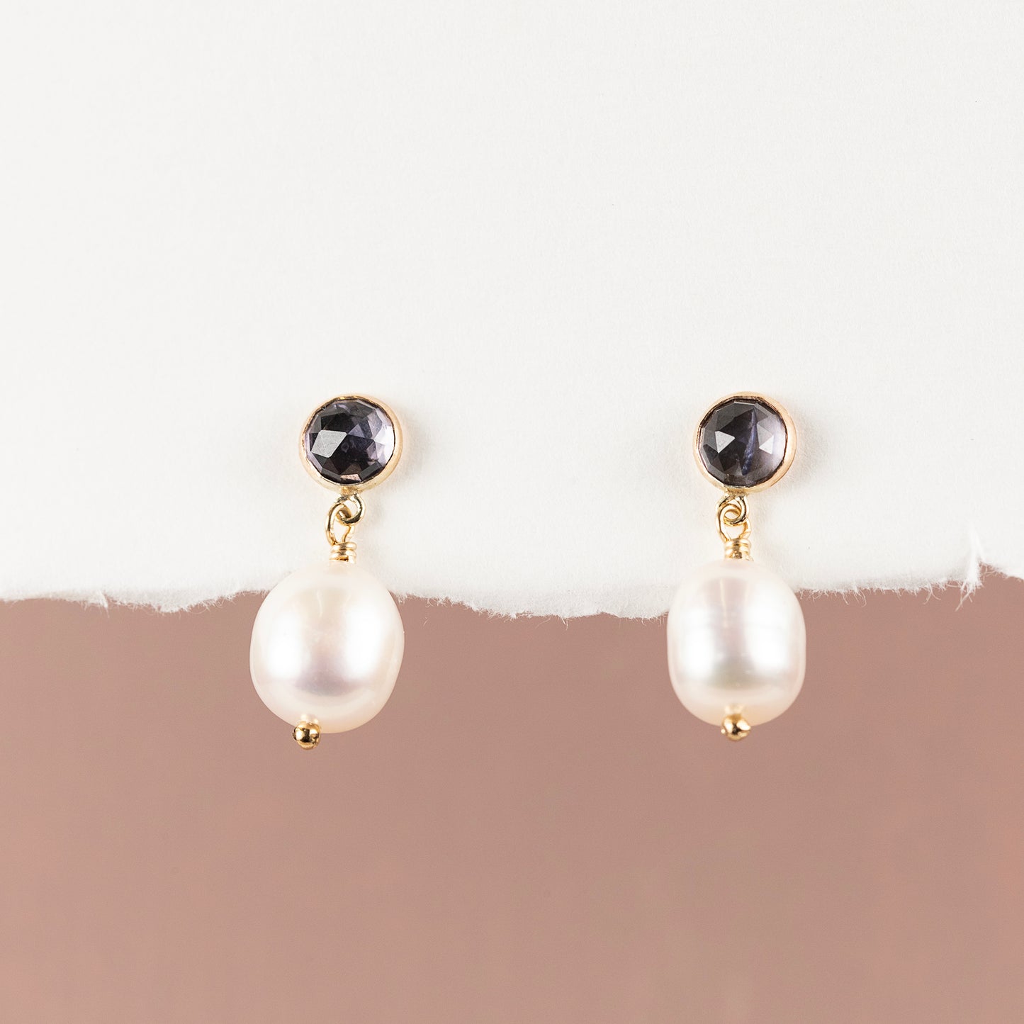 Iolite & Pearl Earrings - Adventure - Silver & Gold