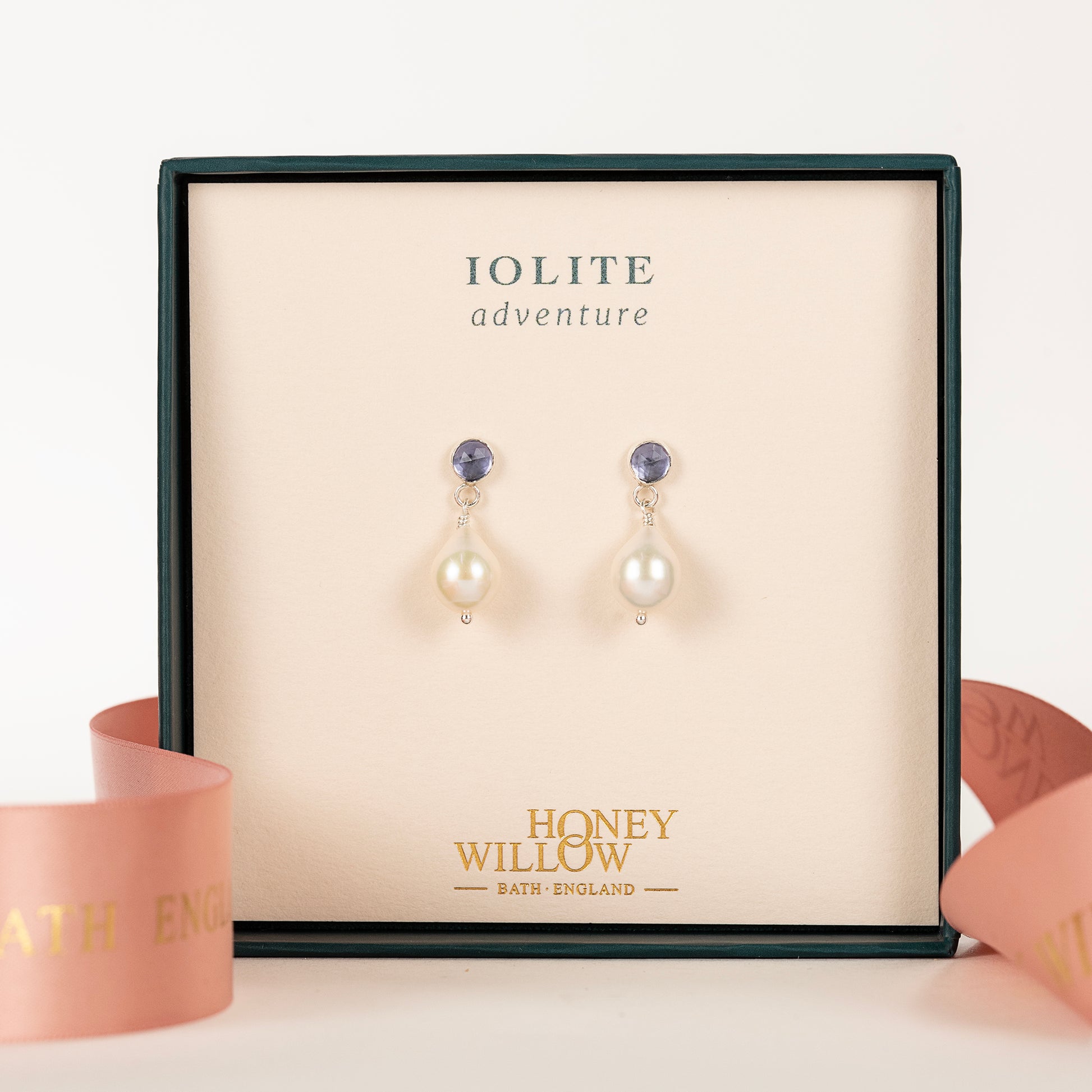 Iolite & Pearl Earrings - Adventure - Silver & Gold