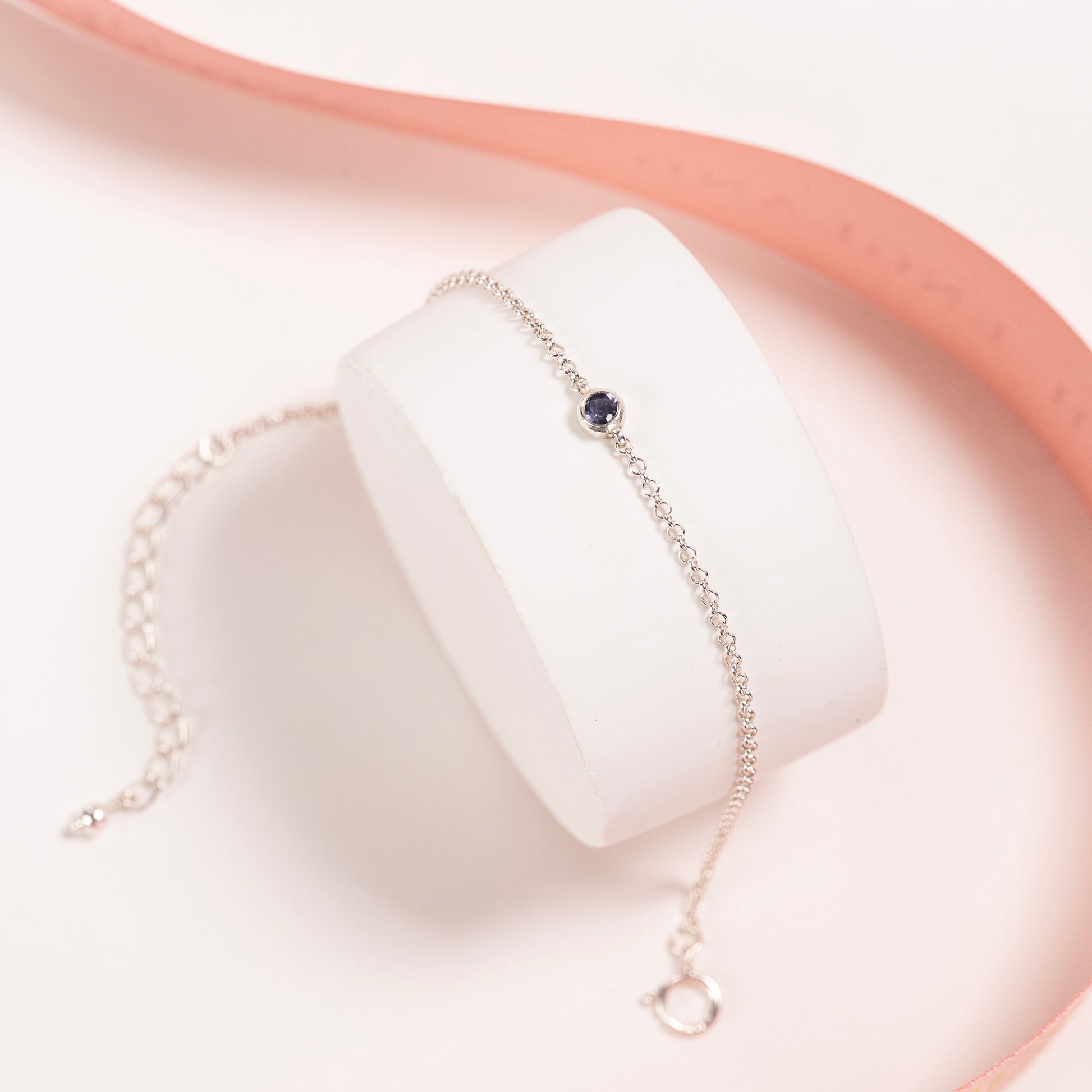 21st Birthday Gift - Single Iolite Bracelet - Silver