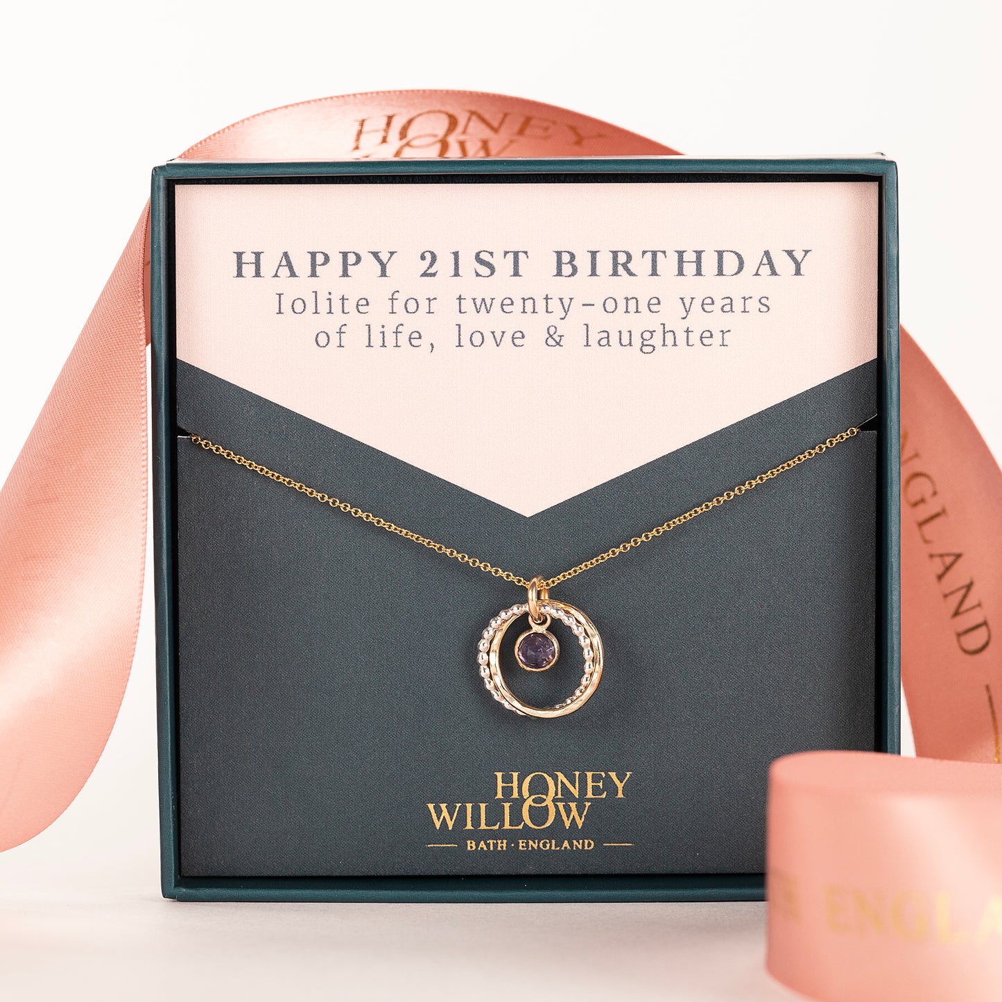 21st Birthday Gift - Iolite Necklace - Silver & Gold