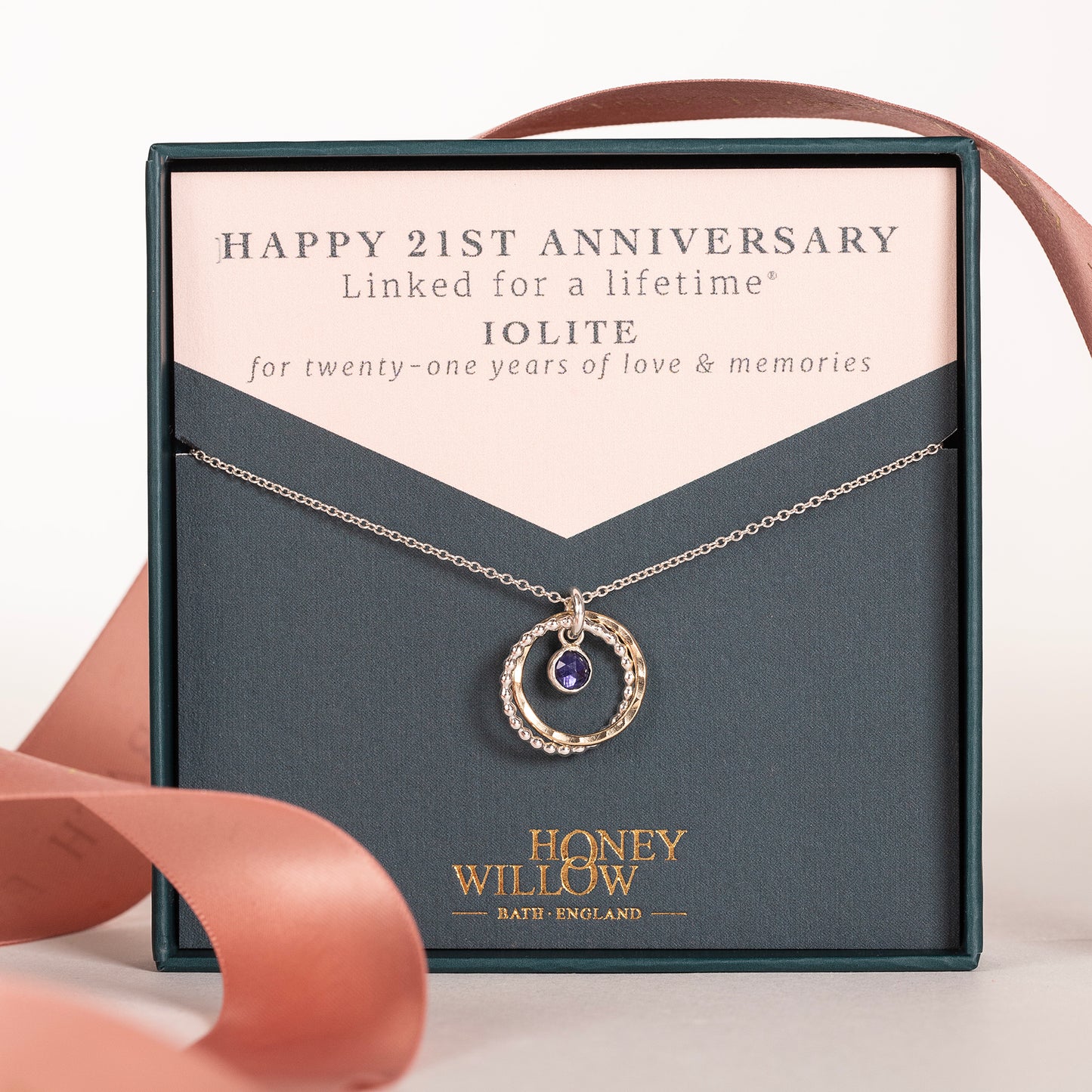 21st Anniversary Gift - Iolite Anniversary Necklace - Silver & Gold