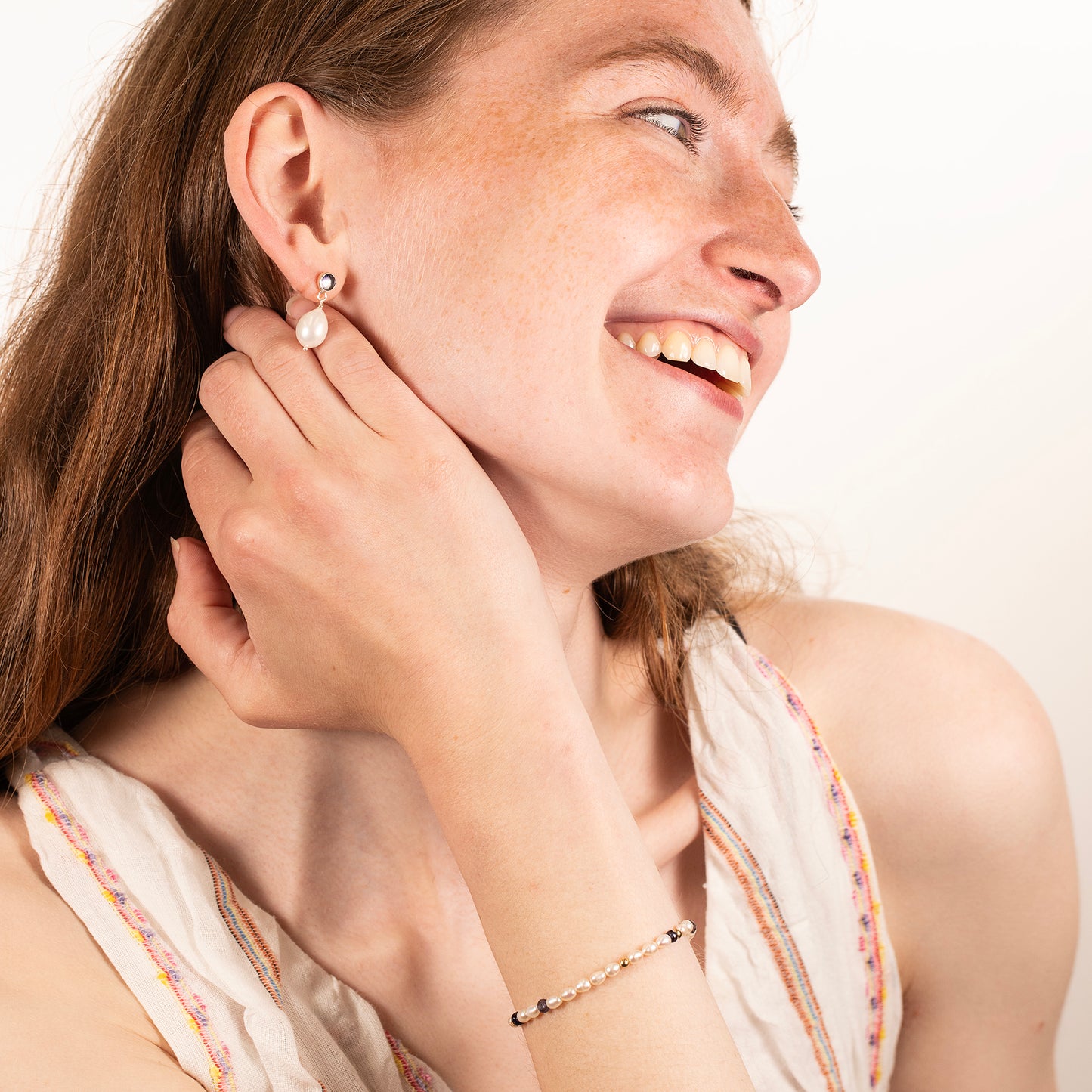 21st Birthday Gift - Pearl and Iolite Bracelet - Silver & Gold