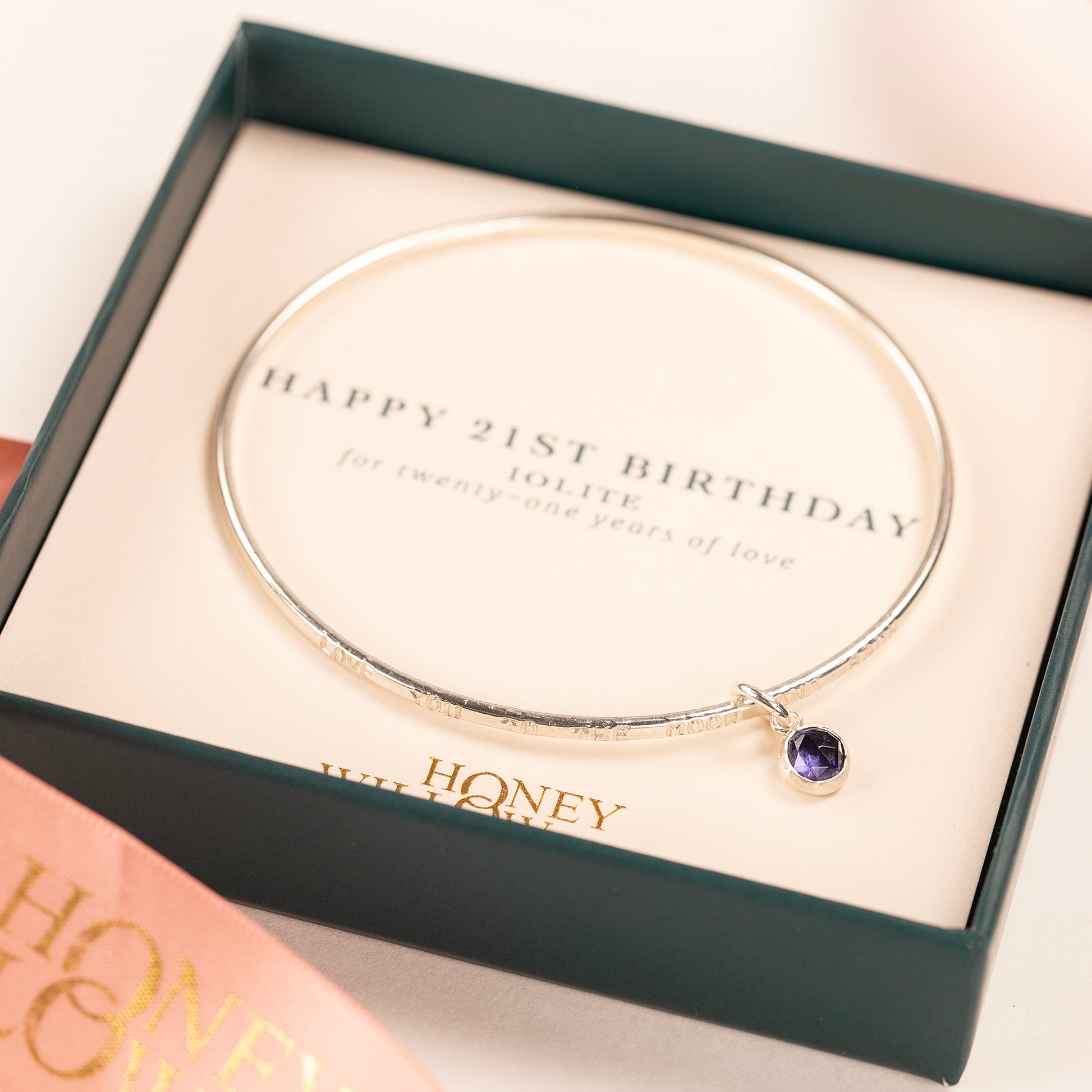 21st Birthday Gift - Personalised Iolite Bangle - Silver
