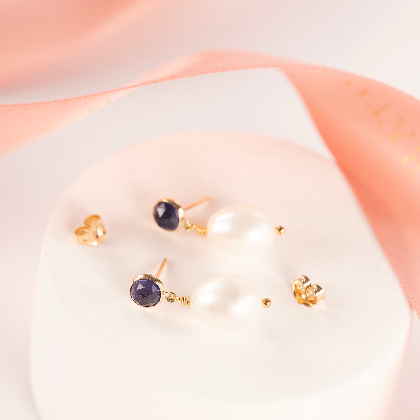 Iolite & Pearl Earrings - Adventure - Silver & Gold