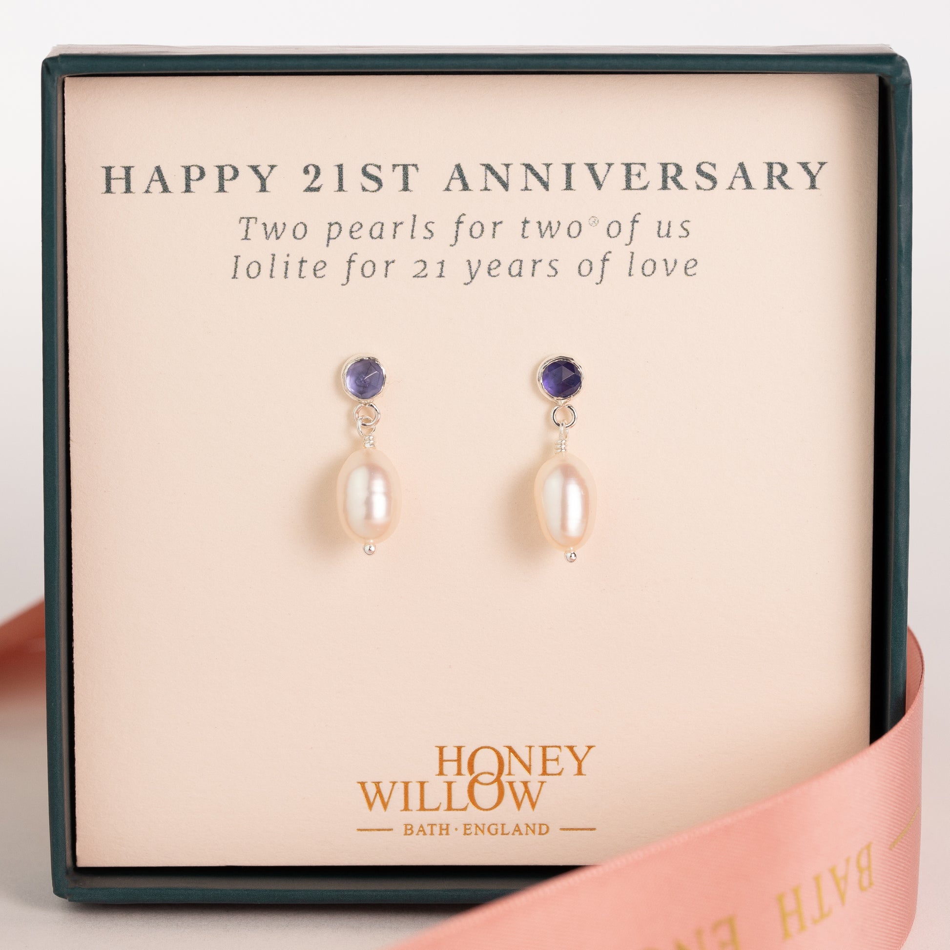 21st Anniversary Gift - Iolite Anniversary Earrings - Silver & Gold