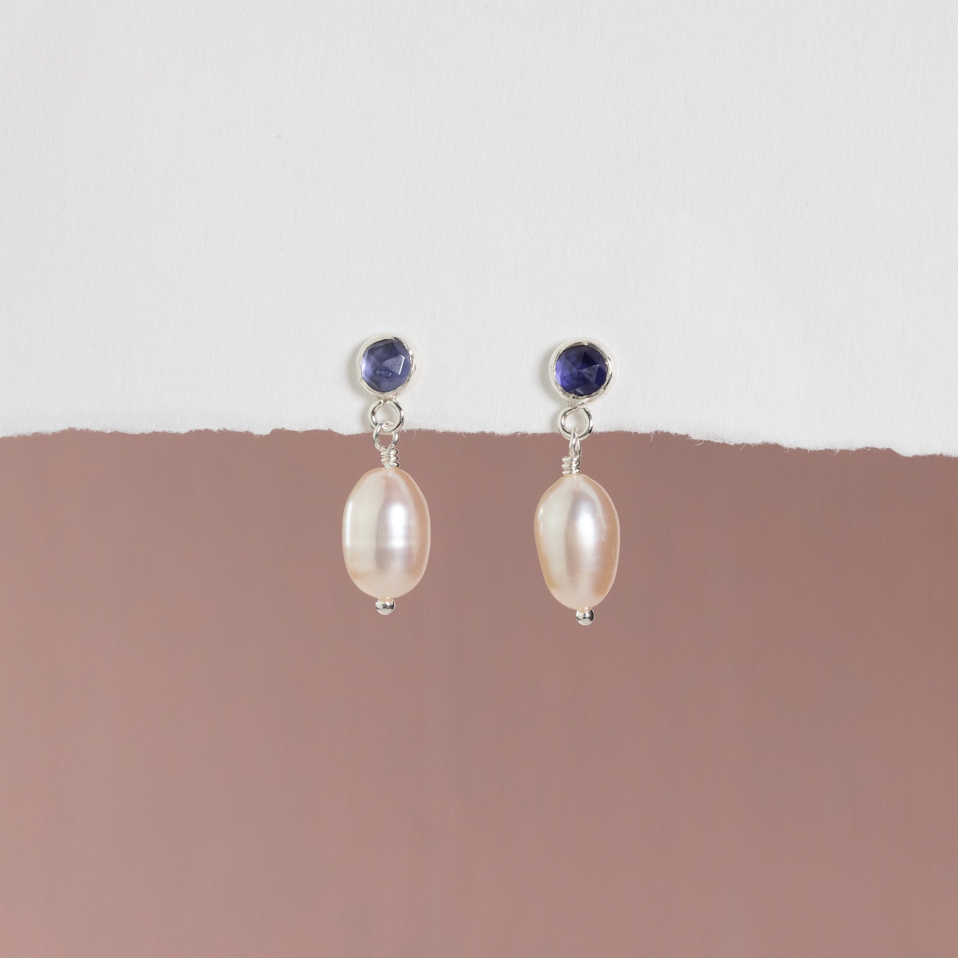 21st Anniversary Gift - Iolite Anniversary Earrings - Silver & Gold