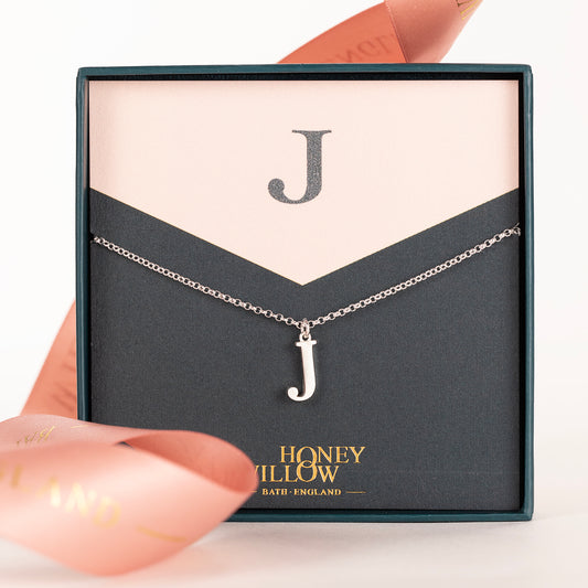 J Initial Charm Necklace - Silver
