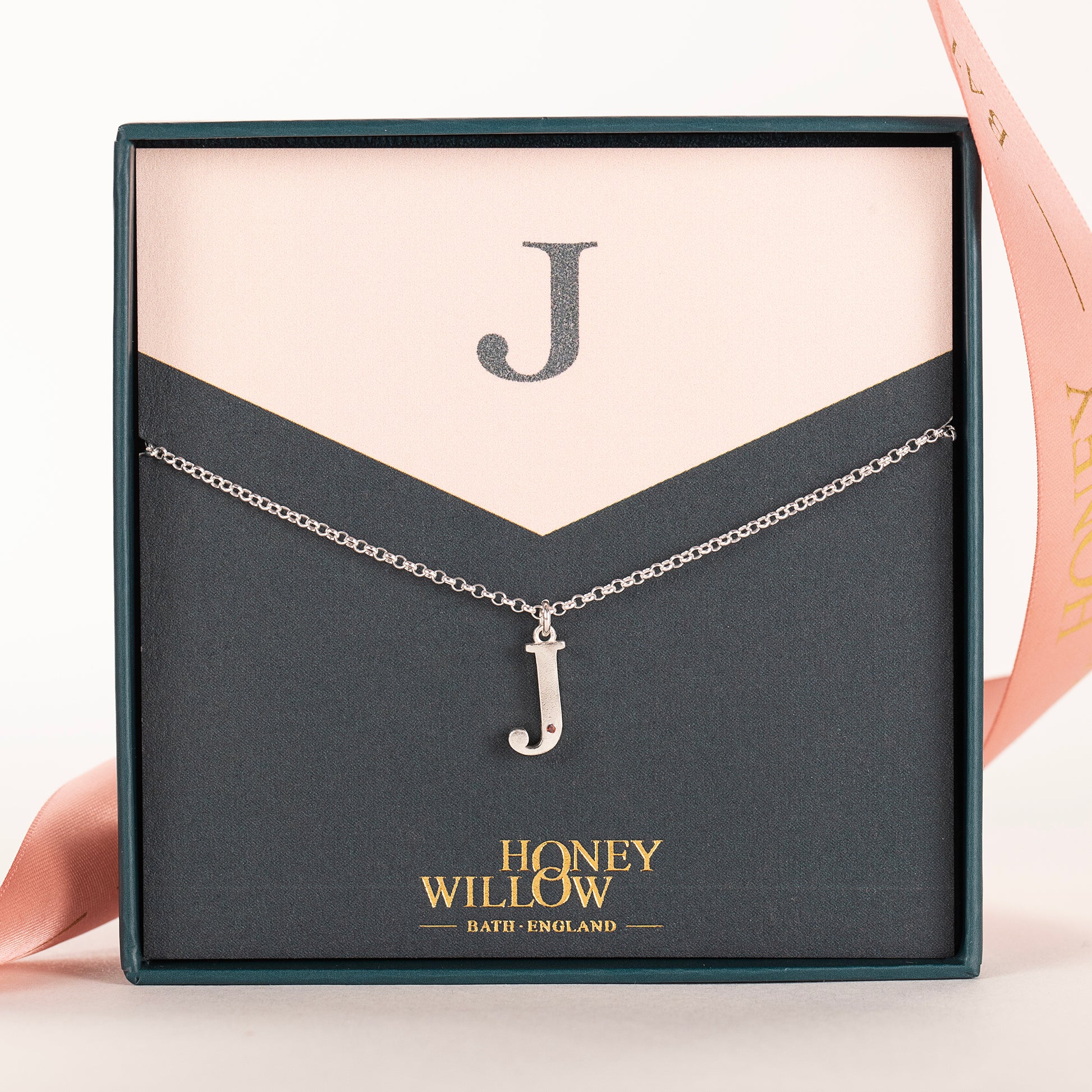 J Initial Charm & Birthstone Necklace - Silver