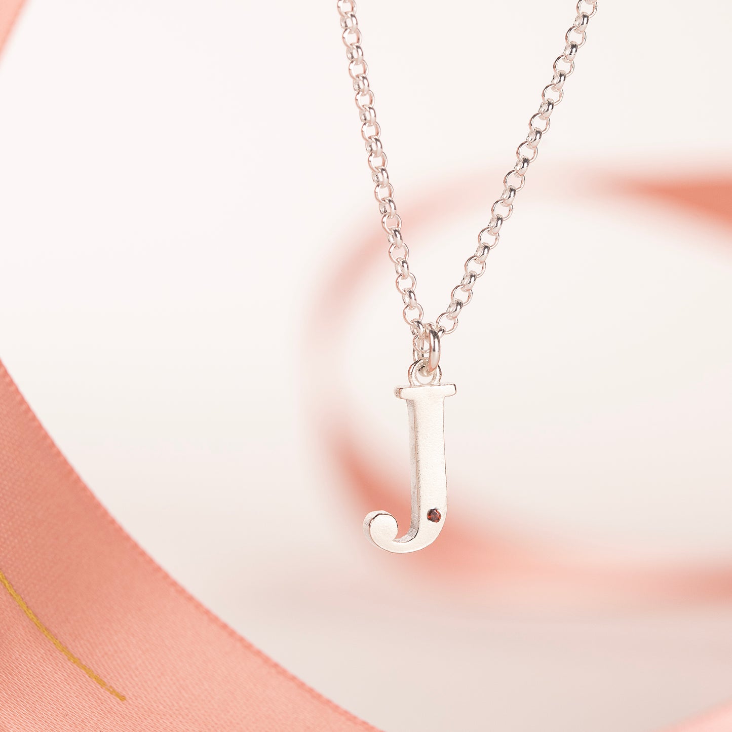 J Initial Charm & Birthstone Necklace - Silver