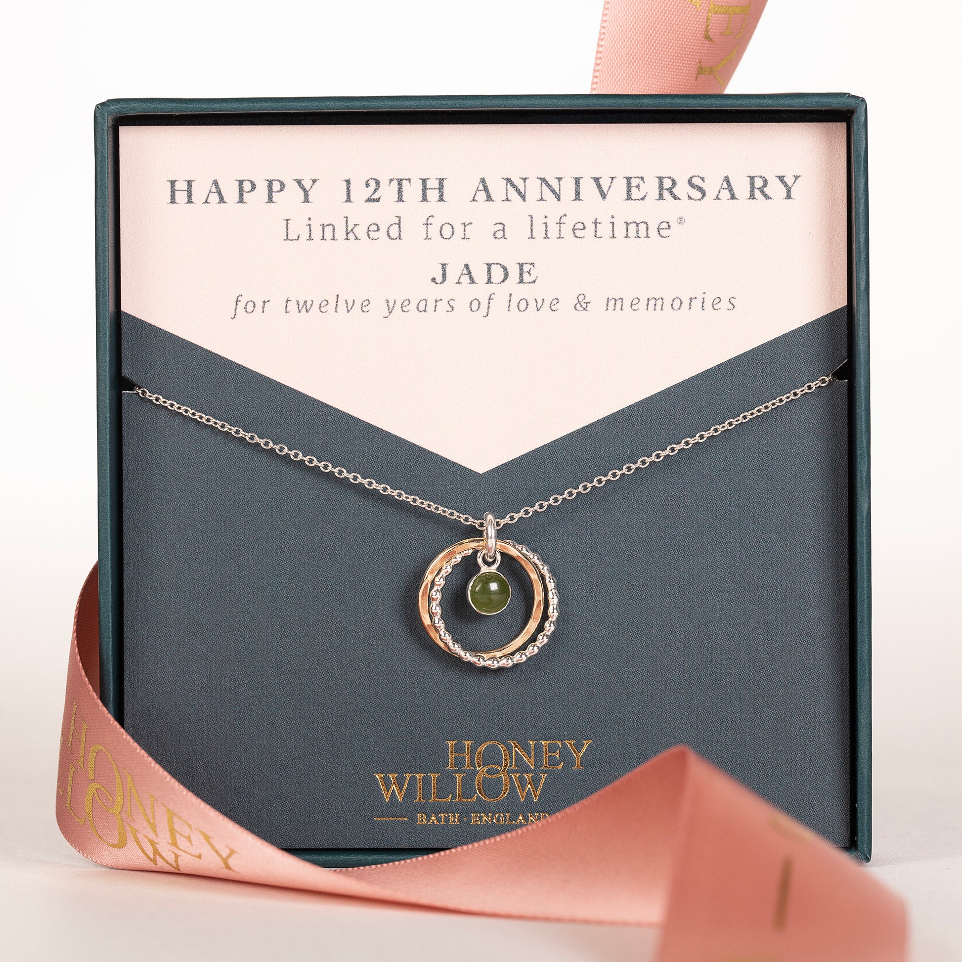 12th Anniversary Gift - Jade Anniversary Necklace - Silver & Gold