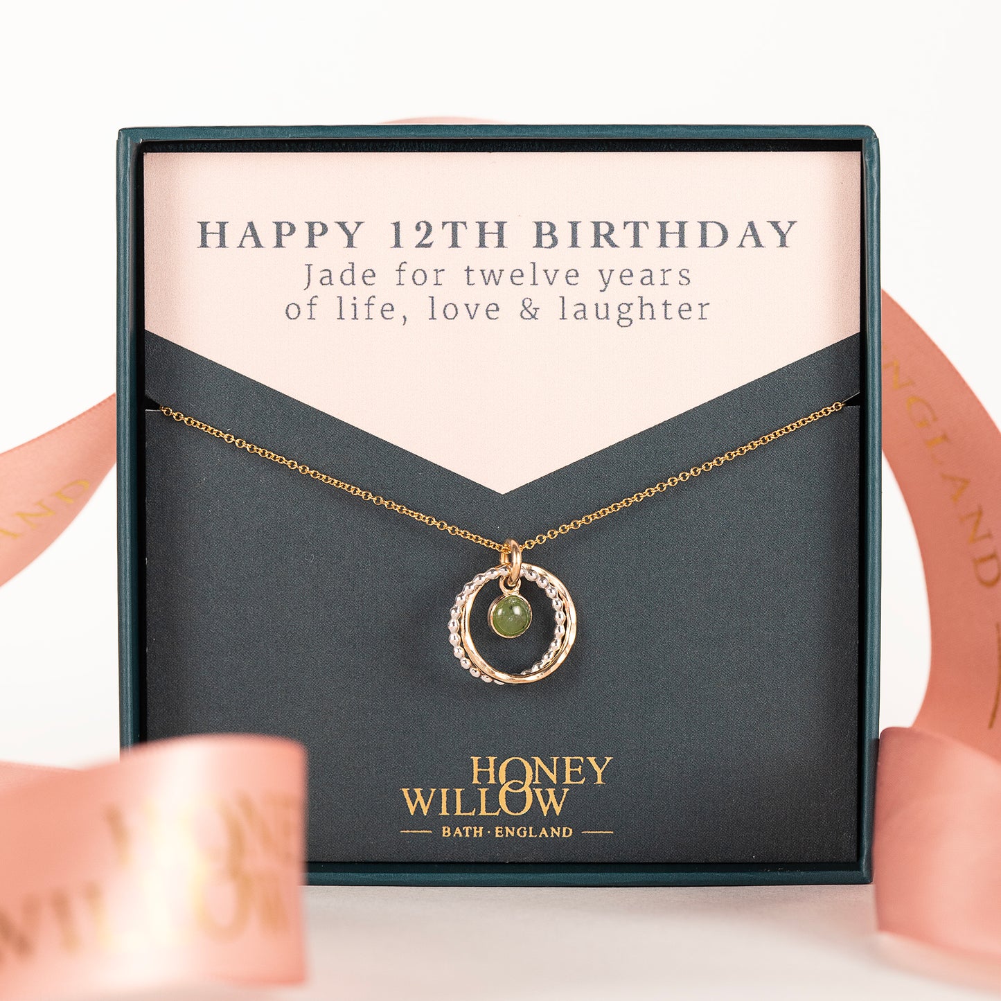 12th Birthday Gift - Jade Necklace - Silver & Gold
