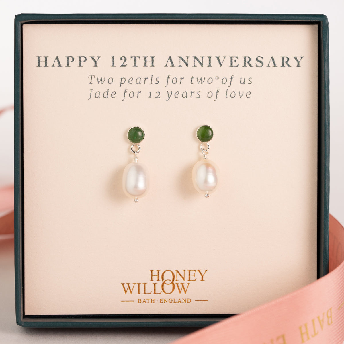 12th Anniversary Gift - Jade & Pearl Earrings - Silver & Gold