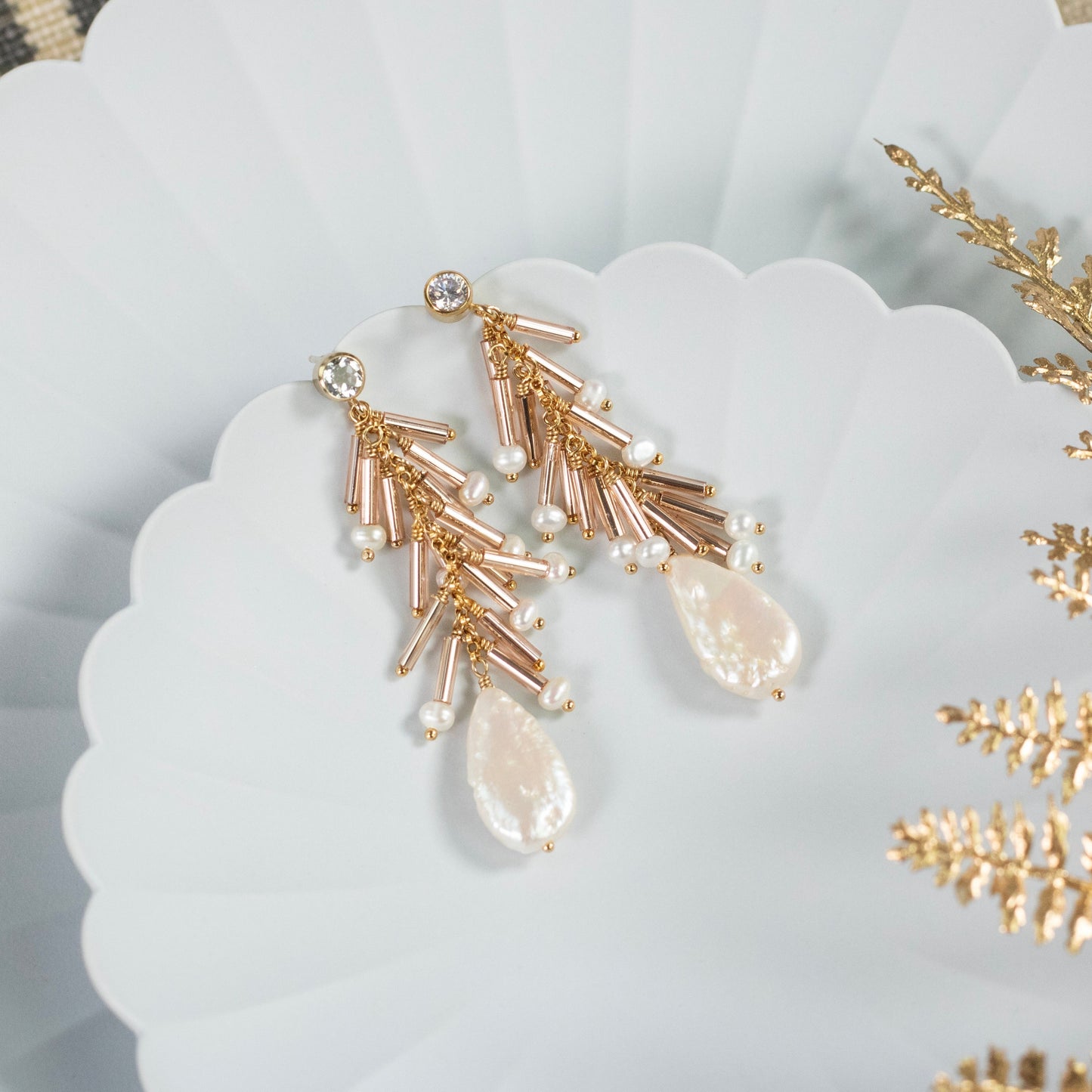 Pearl and Rose Gold Statement Earrings