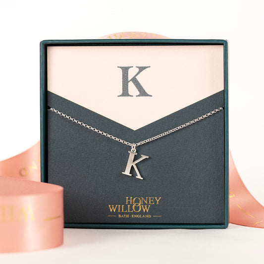 K Initial Charm Necklace - Silver