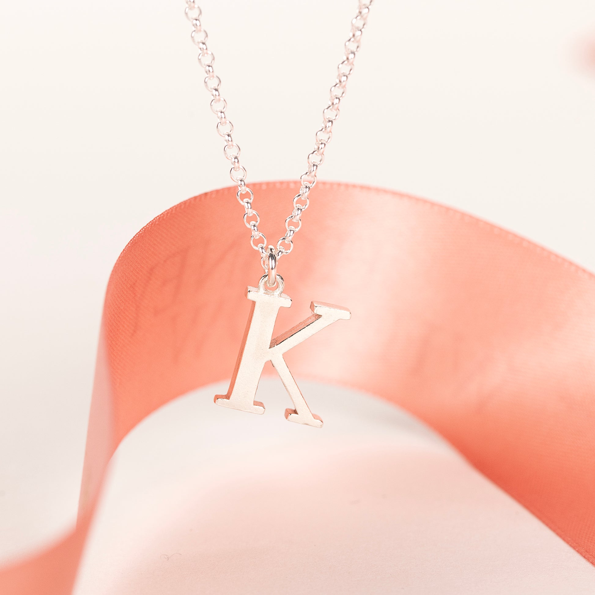 K Initial Charm Necklace - Silver