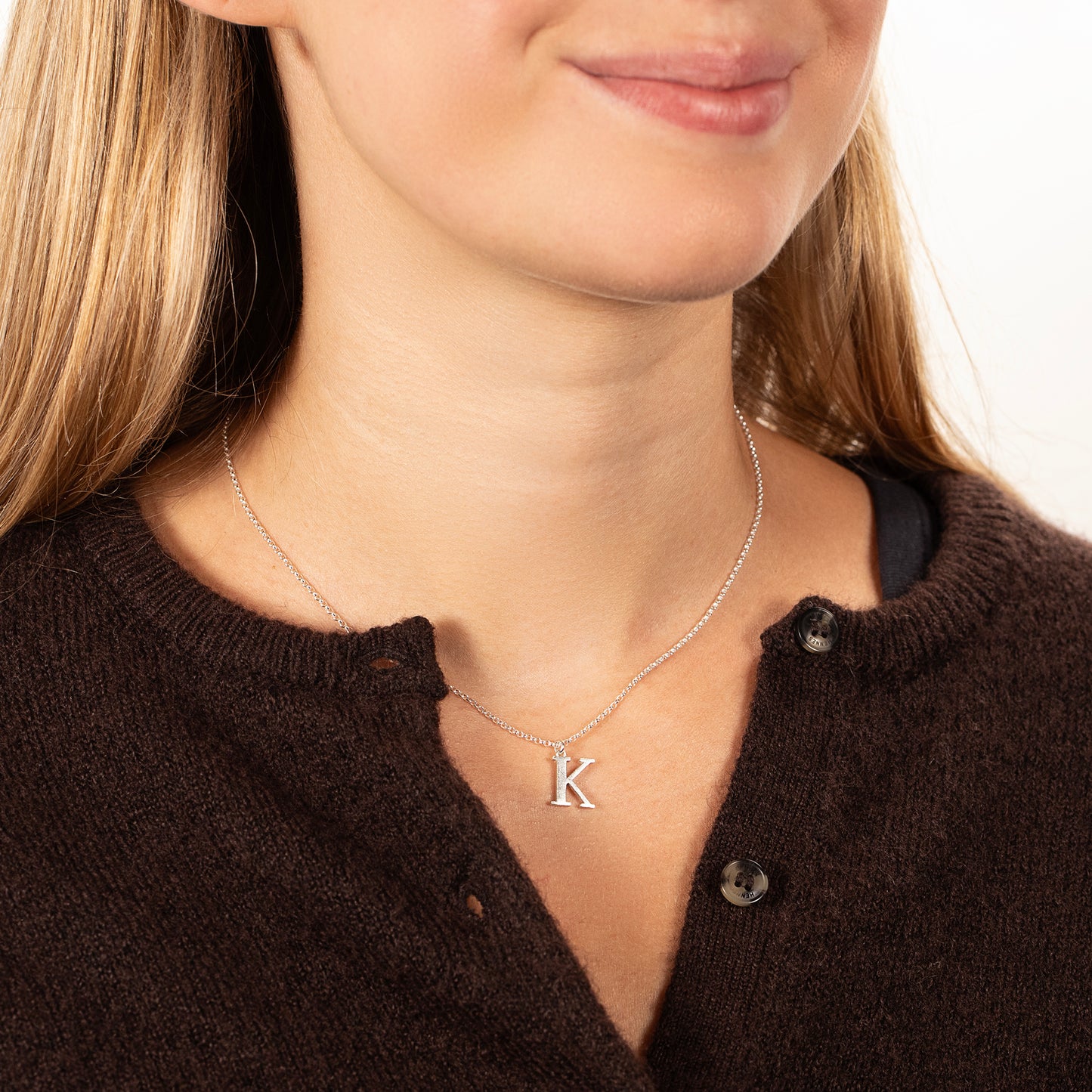 K Initial Letter Necklace - Silver