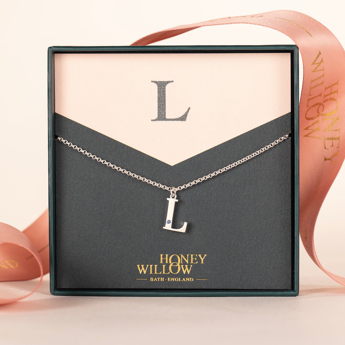 L Initial Letter & Birthstone Necklace - Silver