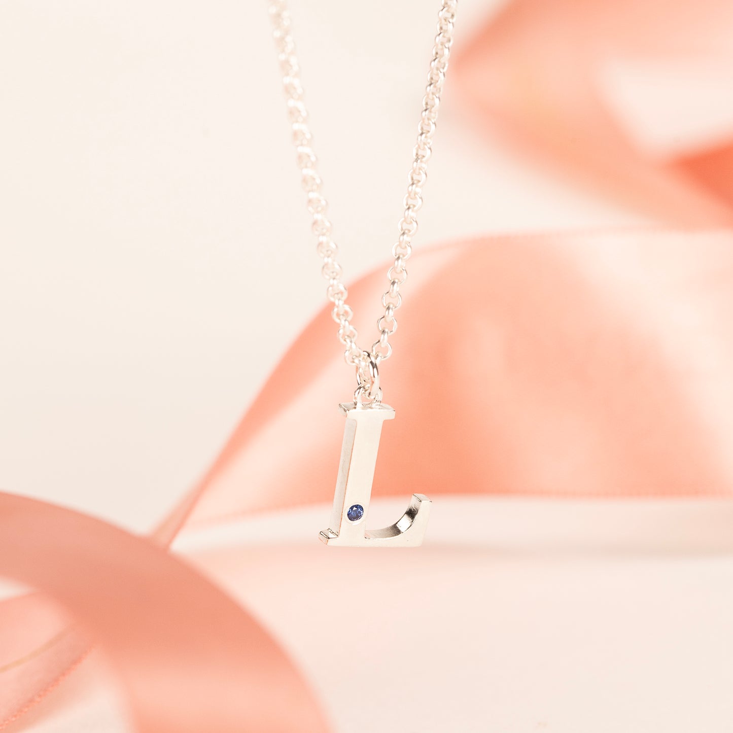 L Initial Letter & Birthstone Necklace - Silver
