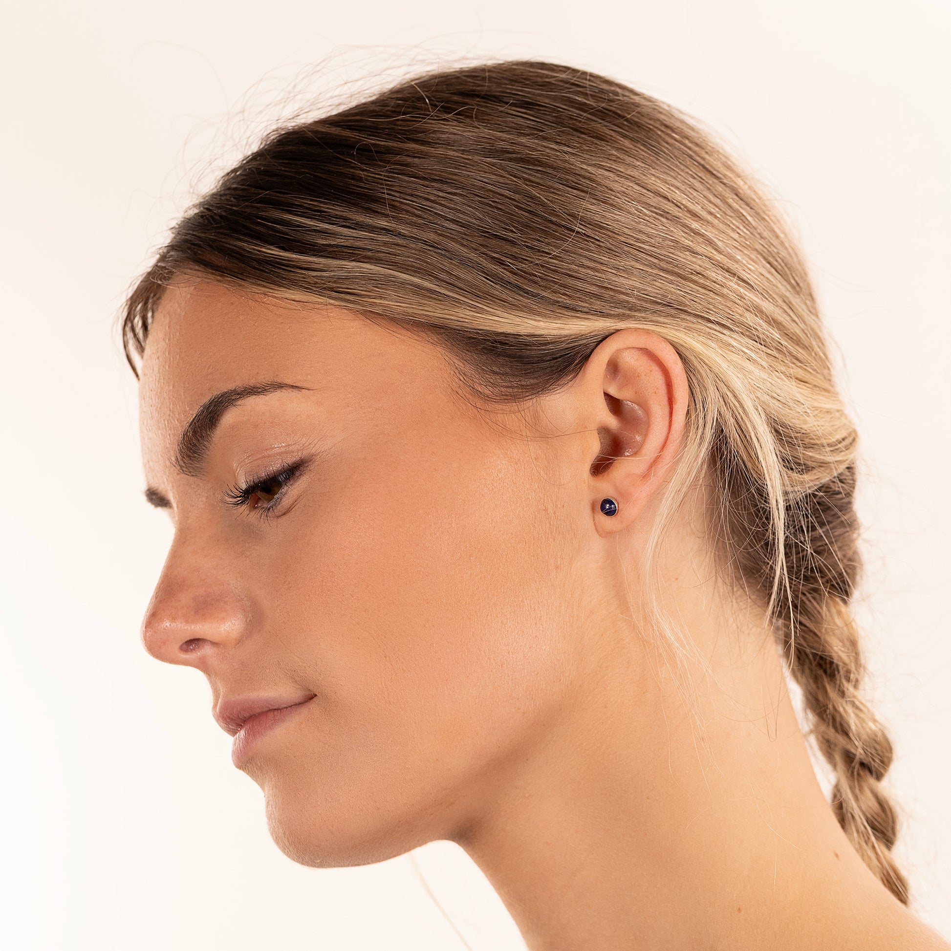 Lapis Lazuli Stud Earrings - Courage - Silver & Gold