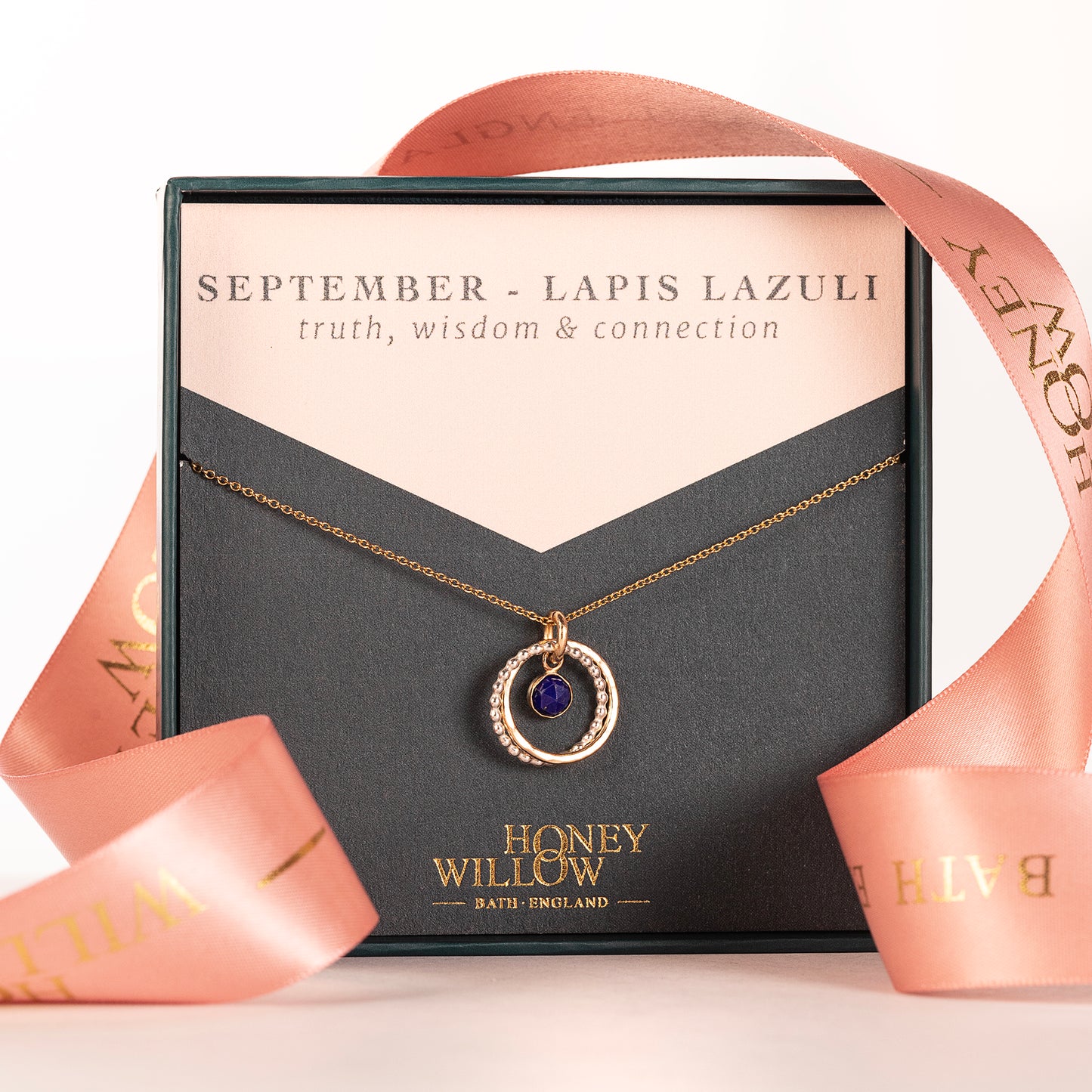 September Birthstone Double Link Necklace - Lapis Lazuli - Silver & Gold